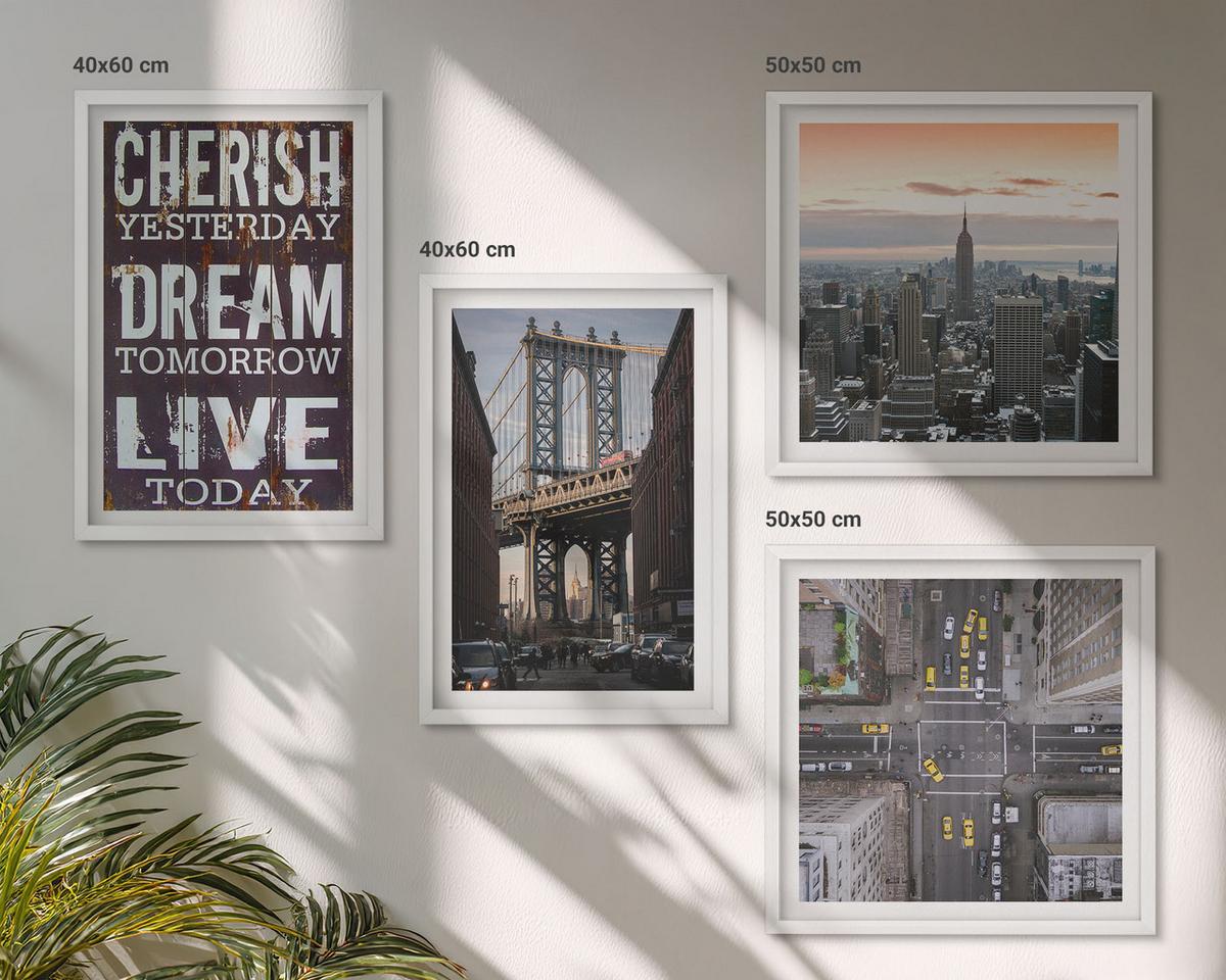 BILDER SET 4er Set - 50x50 cm & 40x60 cm Weißer Rahmen - Zitat über New Yorker Landschaften - Weiß, Kunststoff (50/50cm) - TULUP