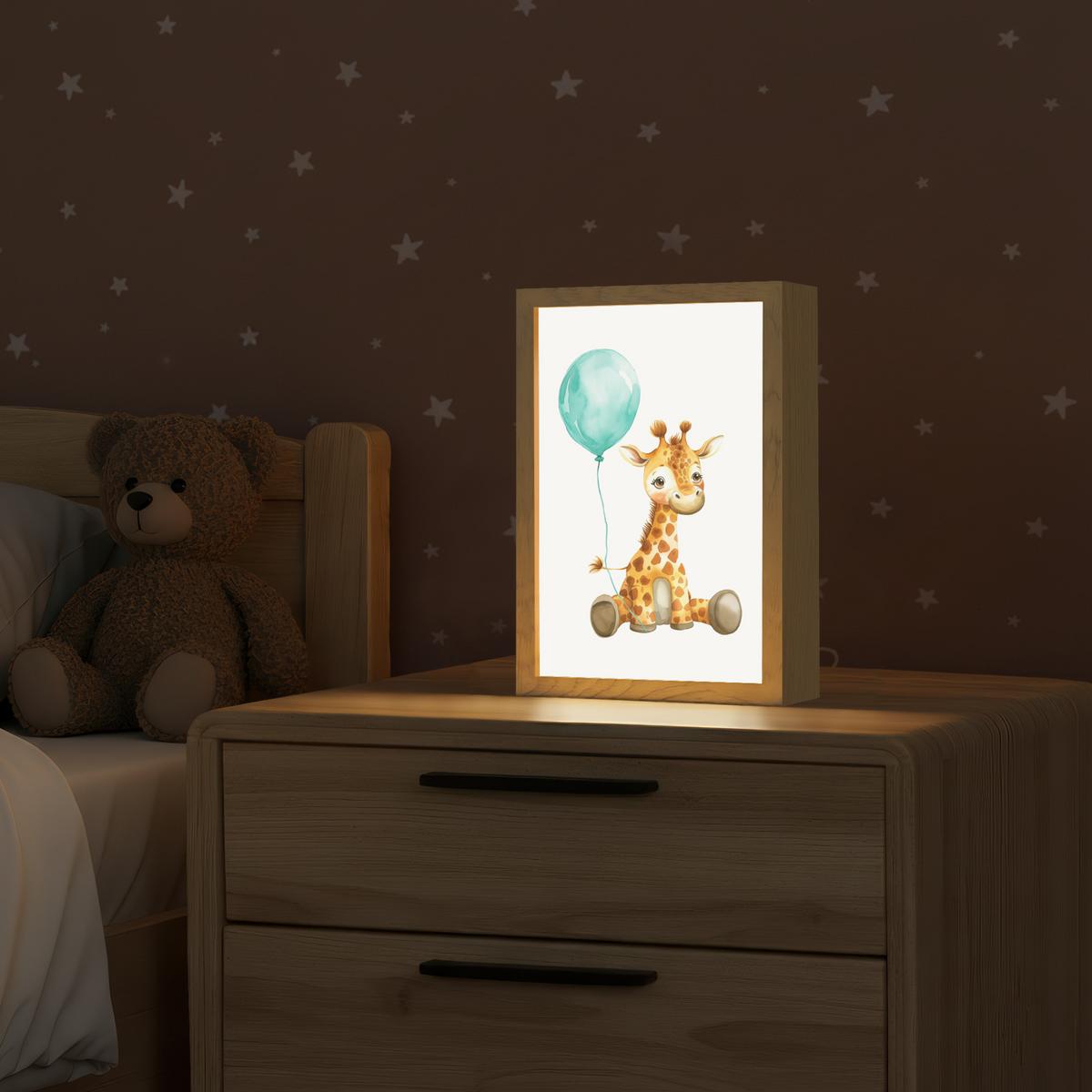 NACHTTISCHLAMPE Giraffe - Baby - Tiere - Blauer Ballon 20x30 cm - Weiß, Holzwerkstoff (8/20/30cm) - OnlyWow