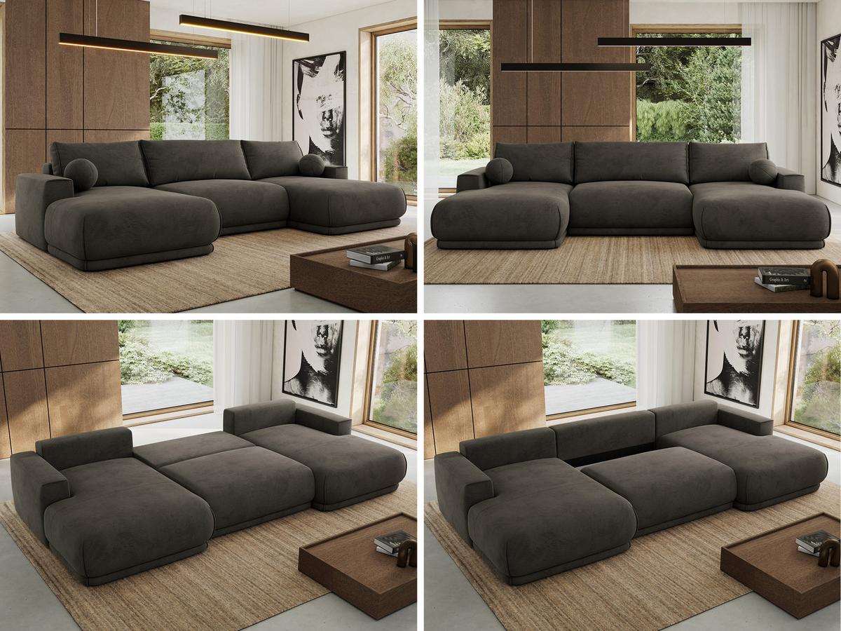 WOHNLANDSCHAFT RINA U Dunkelgrau Velvet - Dunkelgrau/Schwarz, Kunststoff/Textil (360/85/170cm) - MKS