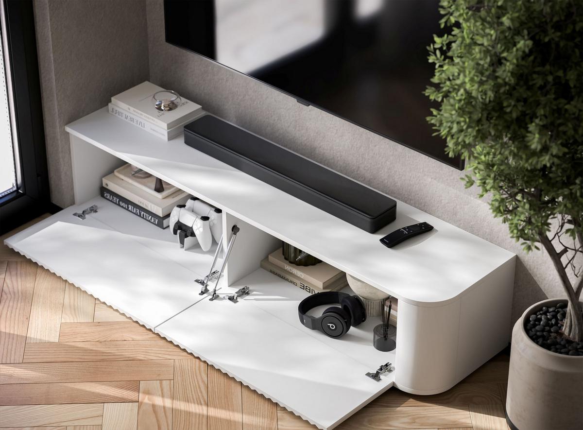 TV-LOWBOARD Aurora Weiß matt 140 cm mit niedrigen Füße - Weiß, Holzwerkstoff (140/31/35cm) - Meble Lindner