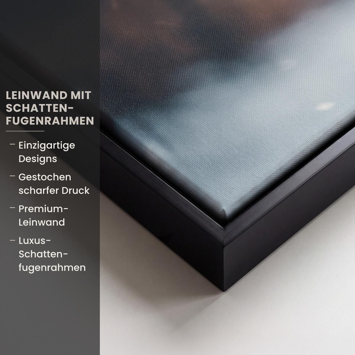 LEINWAND Bilder mit Rahmen - Hirsche - Tiere - Landschaft - Winter - Schnee - 150x100 - Kastanienfarben, Textil (150/100cm) - MuchoWow