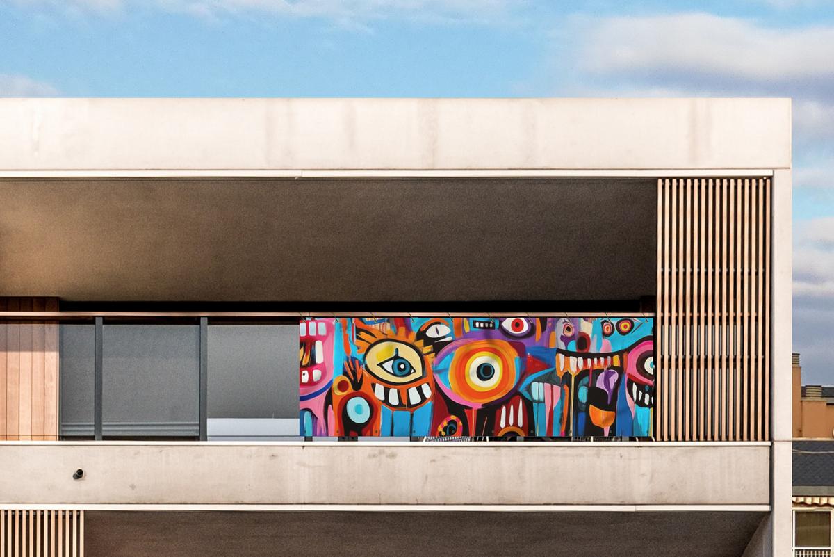 BALKON-SICHTSCHUTZ Abstrakt - Gesicht - Farbenfroh Windschutz 300x95 cm - Multicolor, Kunststoff (300/95cm) - MuchoWow