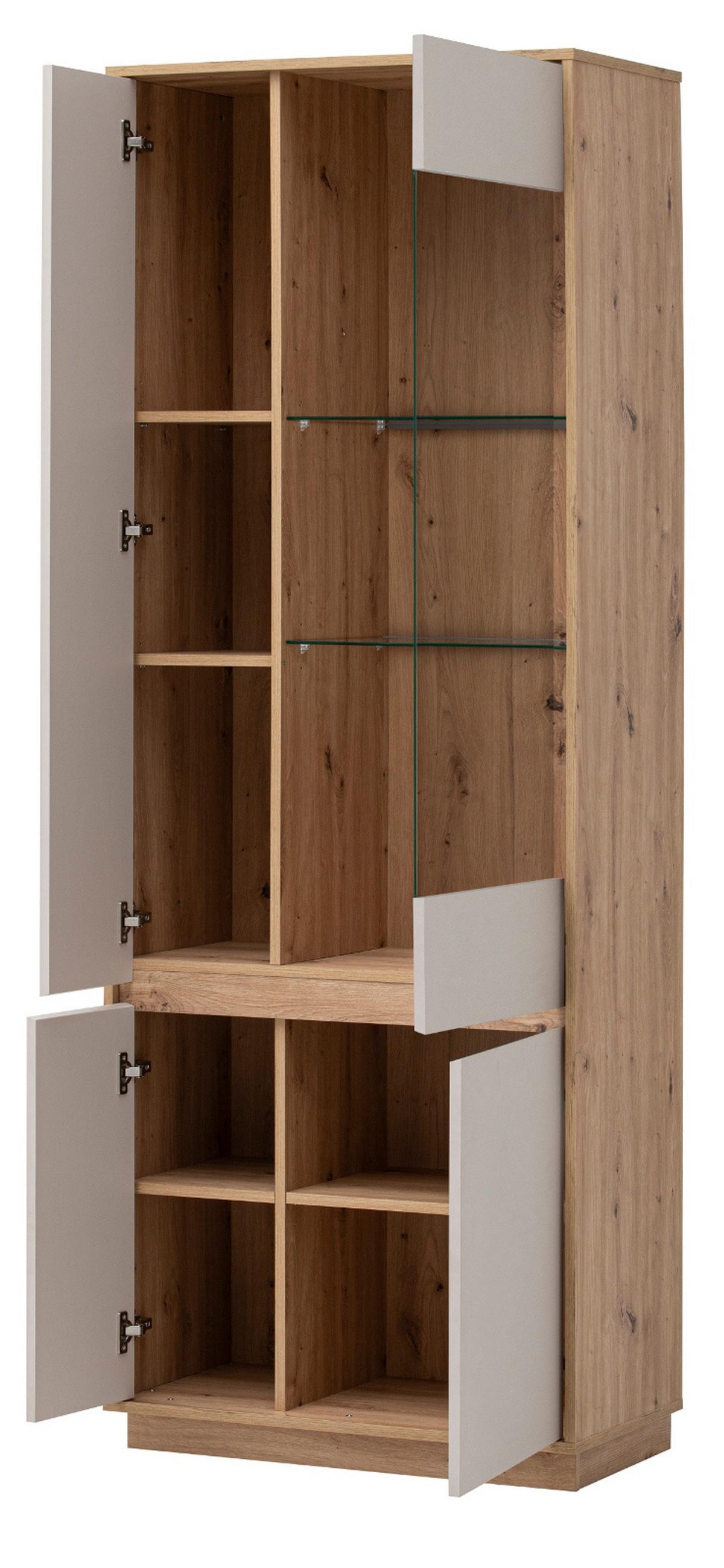 WOHNWAND Kaschmir, Artisan Eiche 4-teilig 342 cm, Schrankwand mit Soft-Close - Kaschmir/Eiche Artisan, Glas/Holzwerkstoff (342/205/45cm) - Furn.Design