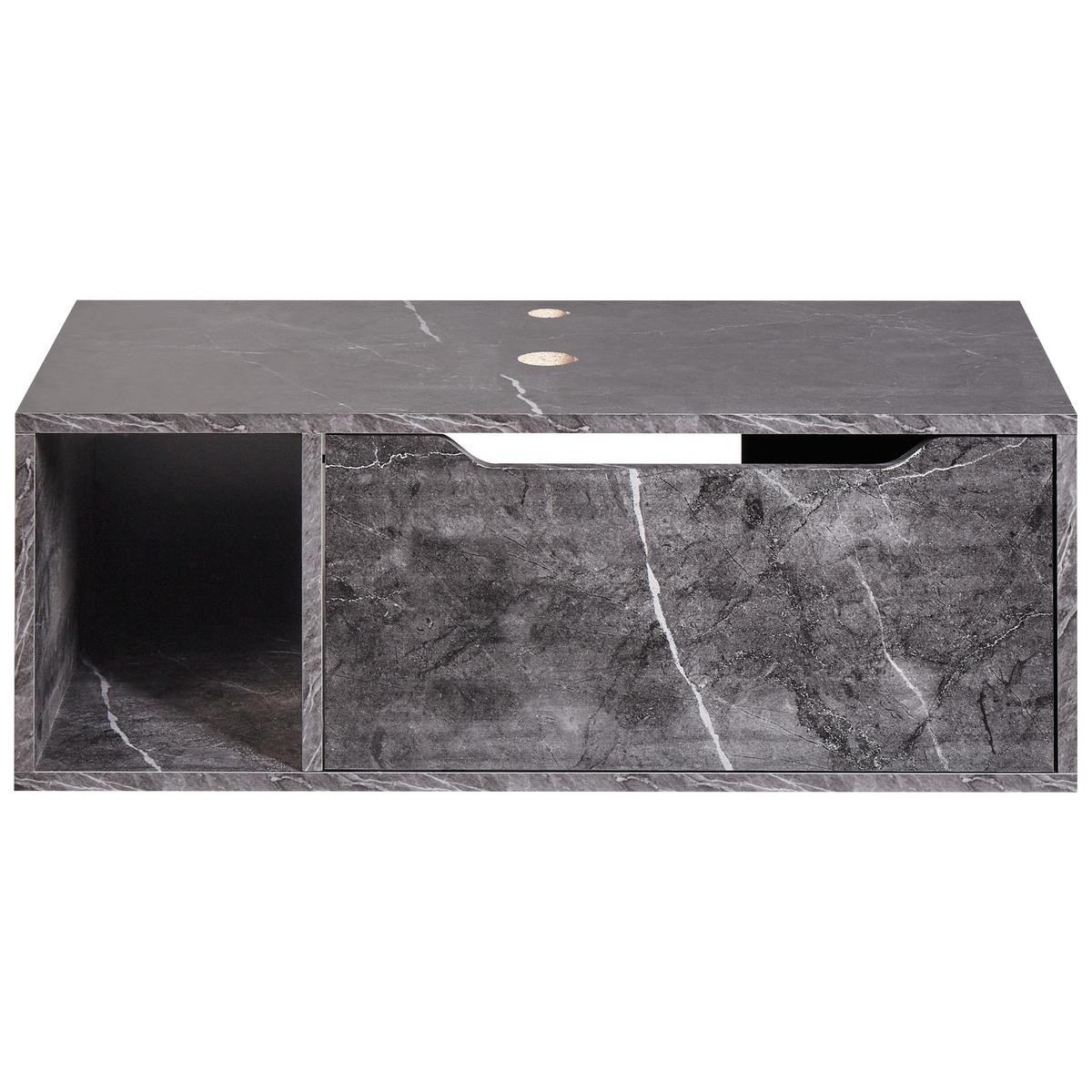 WASCHBECKENUNTERSCHRANK wandmontiertk 80 cm Schwarzer Marmor Cascavel - Schwarz, Holzwerkstoff (80/28/40cm) - Beliani