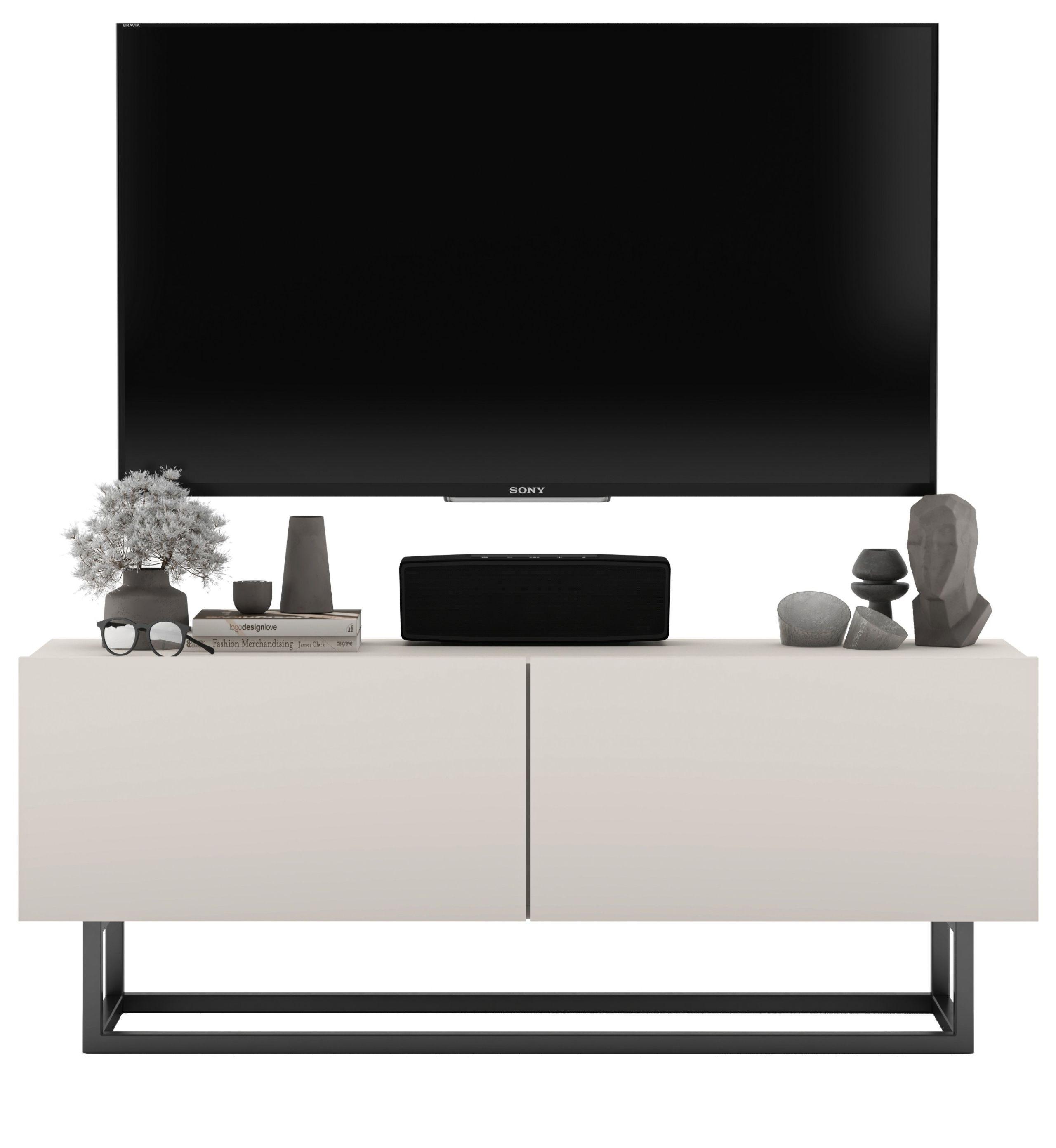 TV-SCHRANK Enjoy Kaschmir matt mit Metallrahmen 120 cm - Kaschmir/Schwarz, Holzwerkstoff/Metall (120/46/35cm) - Meble Lindner