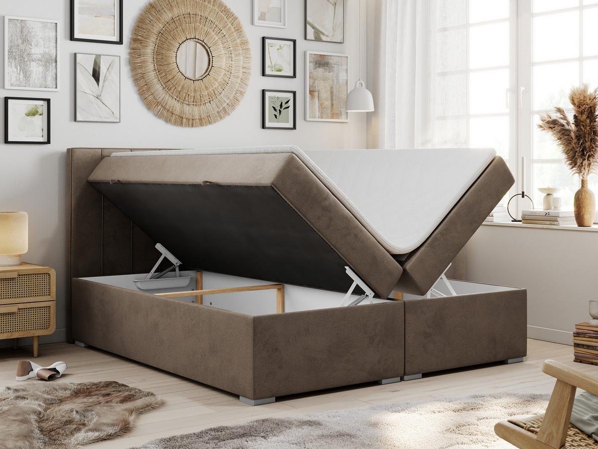 BOXBETT ALLY 160/200 Braun Velvet - H3 - Braun, Holz/Textil (160/200cm) - MKS