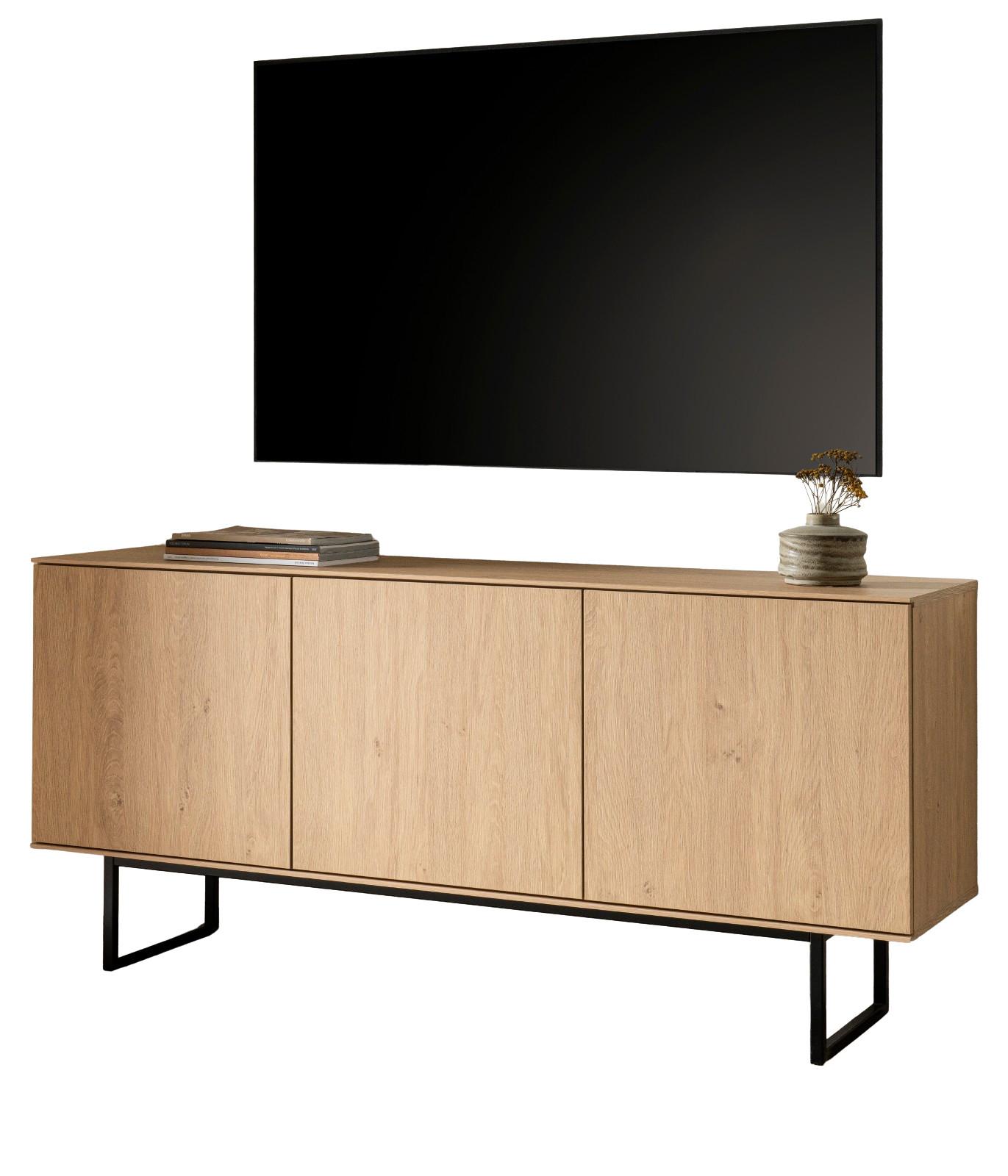 TV-LOWBOARD Stone Eiche 150 x 70 cm, Fernsehtisch mit Push-to-Open und Komforthöhe - Eichefarben/Schwarz, Holzwerkstoff/Metall (150/70/40cm) - Furn.Design