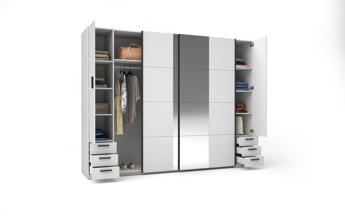 SCHWEBETÜRENSCHRANK AMAREN 269,6/207,6/61,4cm 2-türig mit Spiegel Weiß - Weiß, Holzwerkstoff (269.6/207.6/61.4cm) - MASSENO