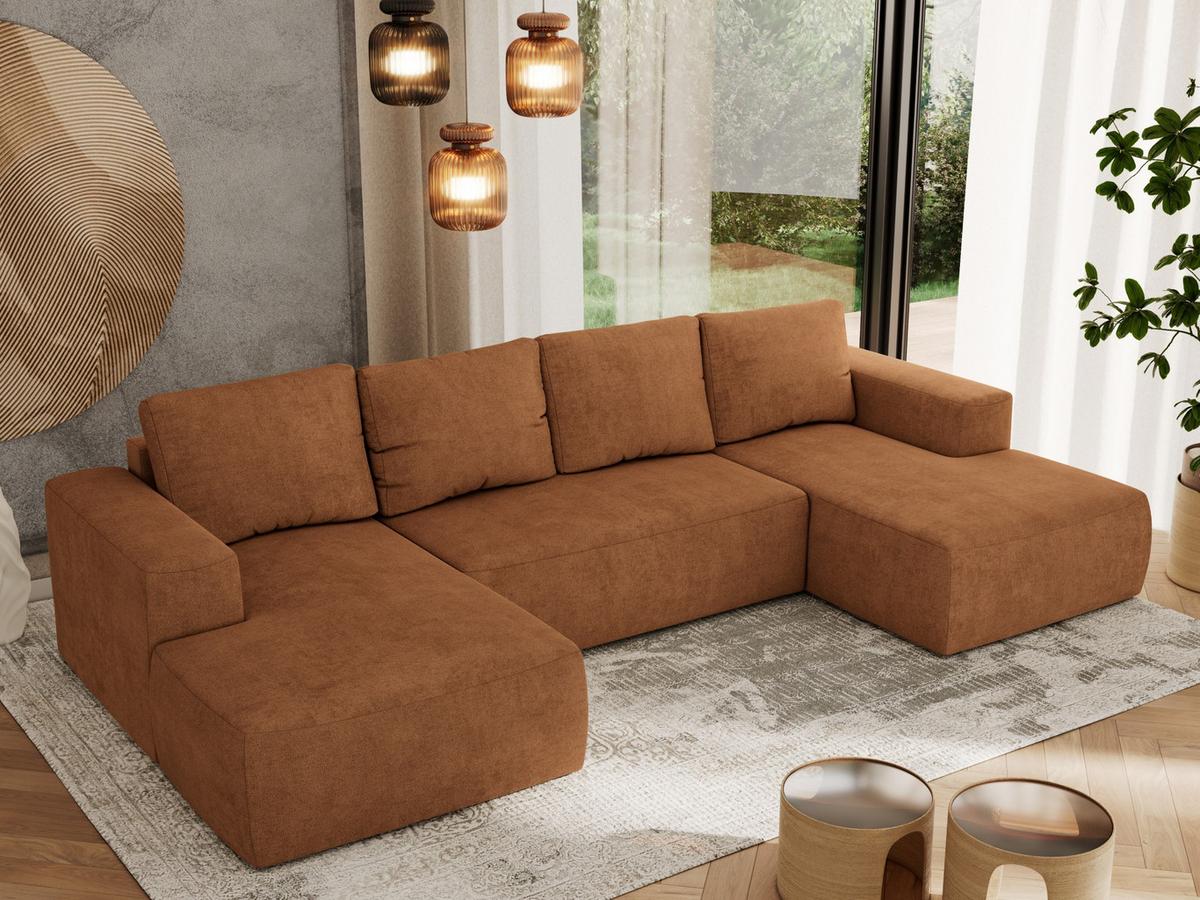 WOHNLANDSCHAFT TRENTINO U Orange Struktur - Schwarz/Orange, Kunststoff/Textil (334/91/163cm) - MKS