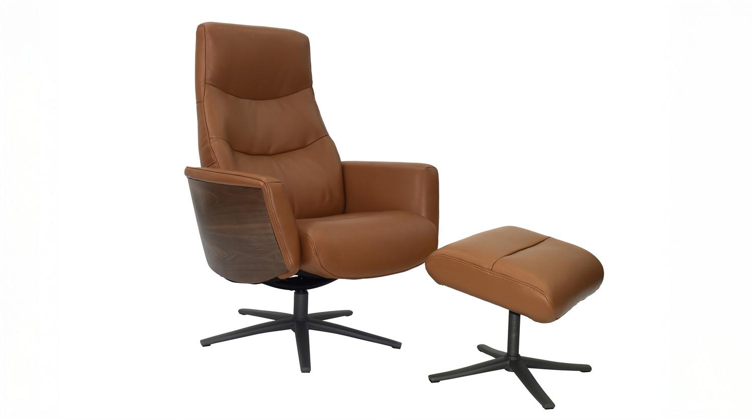 RELAXSESSEL VANITAS Braun Leder Relaxfunktion - Schwarz/Braun, Leder/Metall (75/108/86cm) - KAWOLA