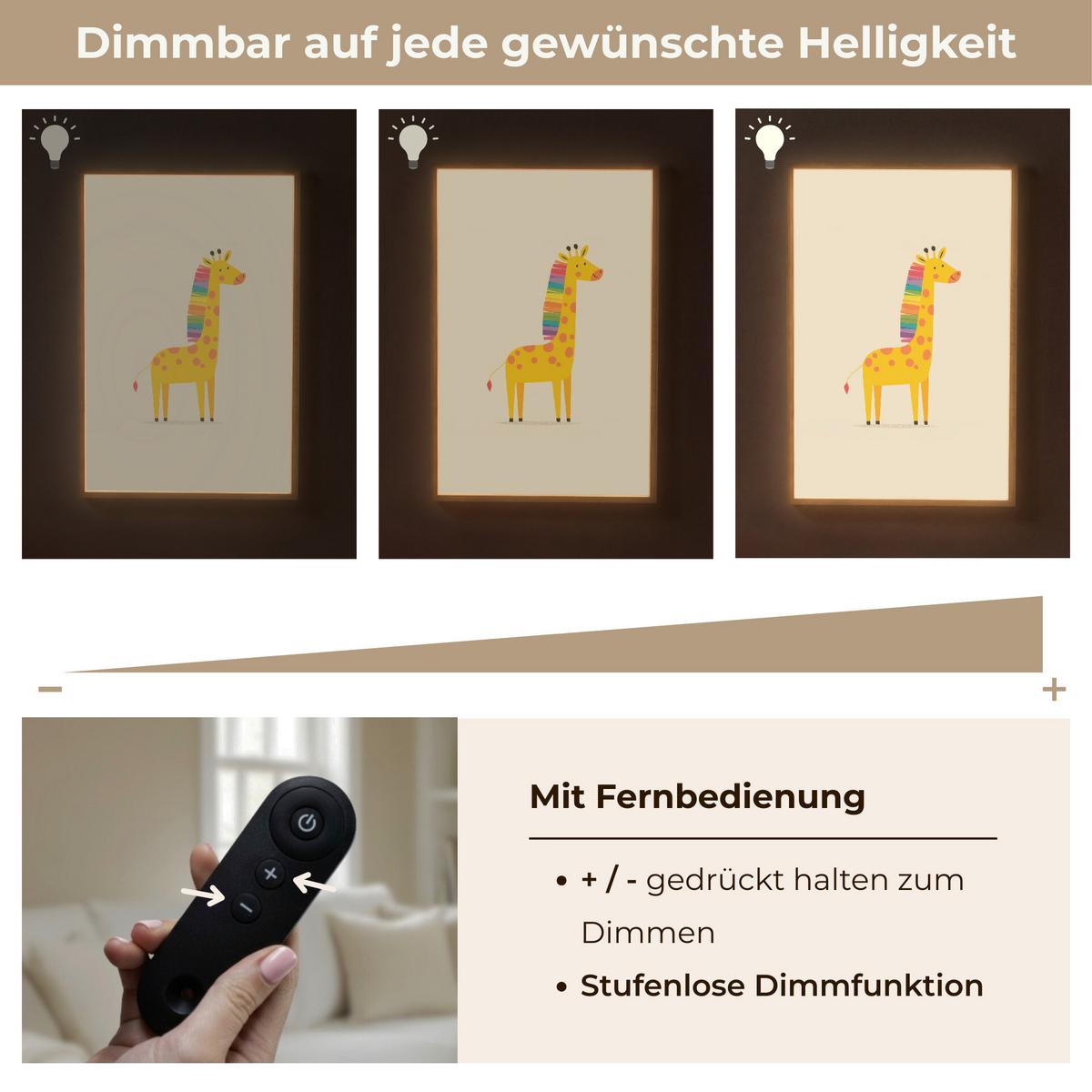 NACHTTISCHLAMPE MIT AKKU Giraffe - Regenbogenmähne - Beige 70x100 cm - Beige, Holzwerkstoff (8/70/100cm) - OnlyWow