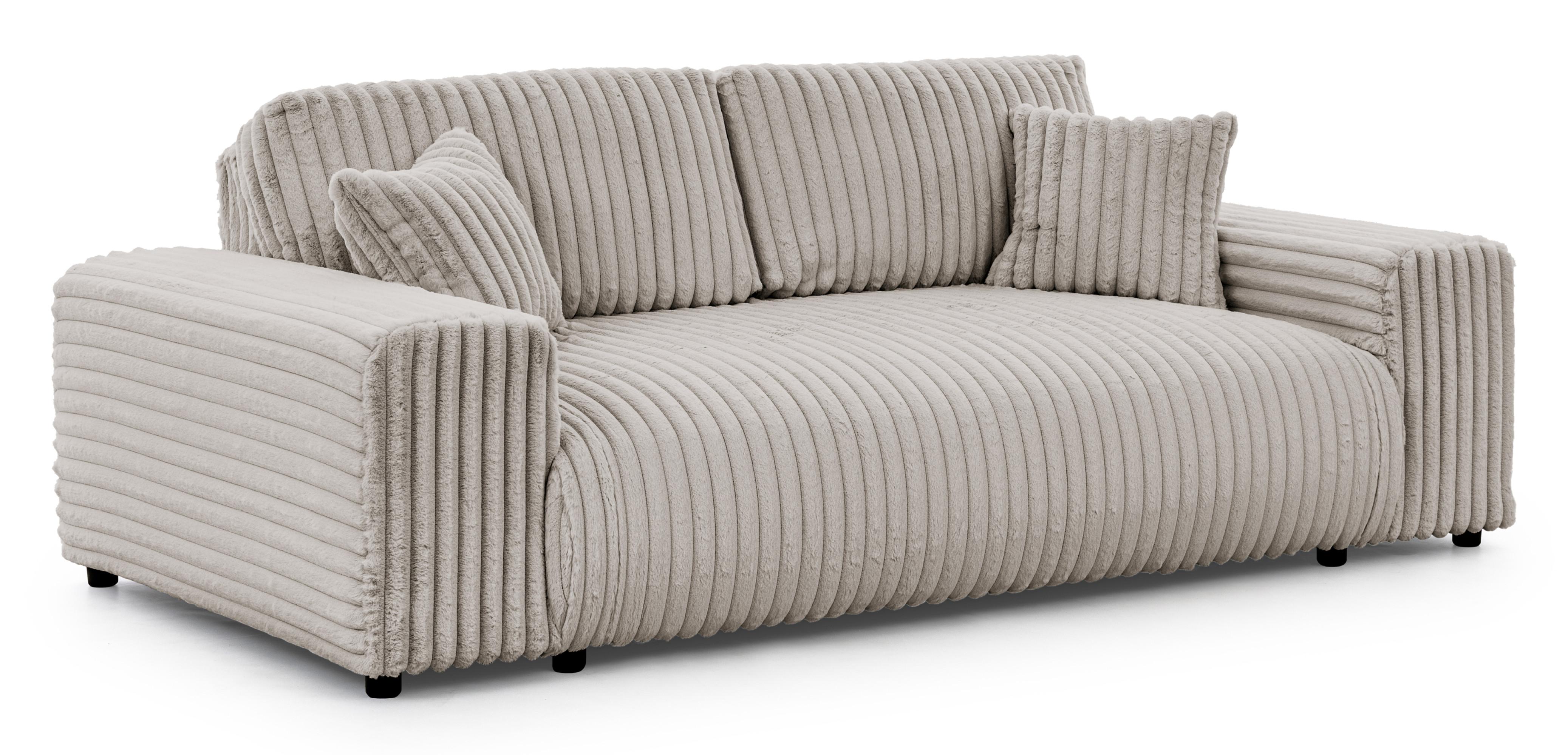 3-SITZER-SOFA Mollis Hellgrau Plüschcord - Hellgrau/Schwarz, Holz/Kunststoff (213/79/108cm) - S-Style Möbel