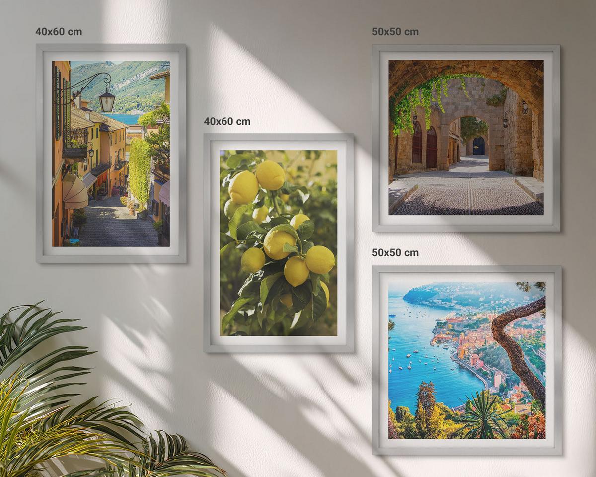 BILDER SET 4er Set - 50x50 cm & 40x60 cm Silberner Rahmen - Straßen am Meer, ein Meer aus Zitronen - Silberfarben, Kunststoff (50/50cm) - TULUP