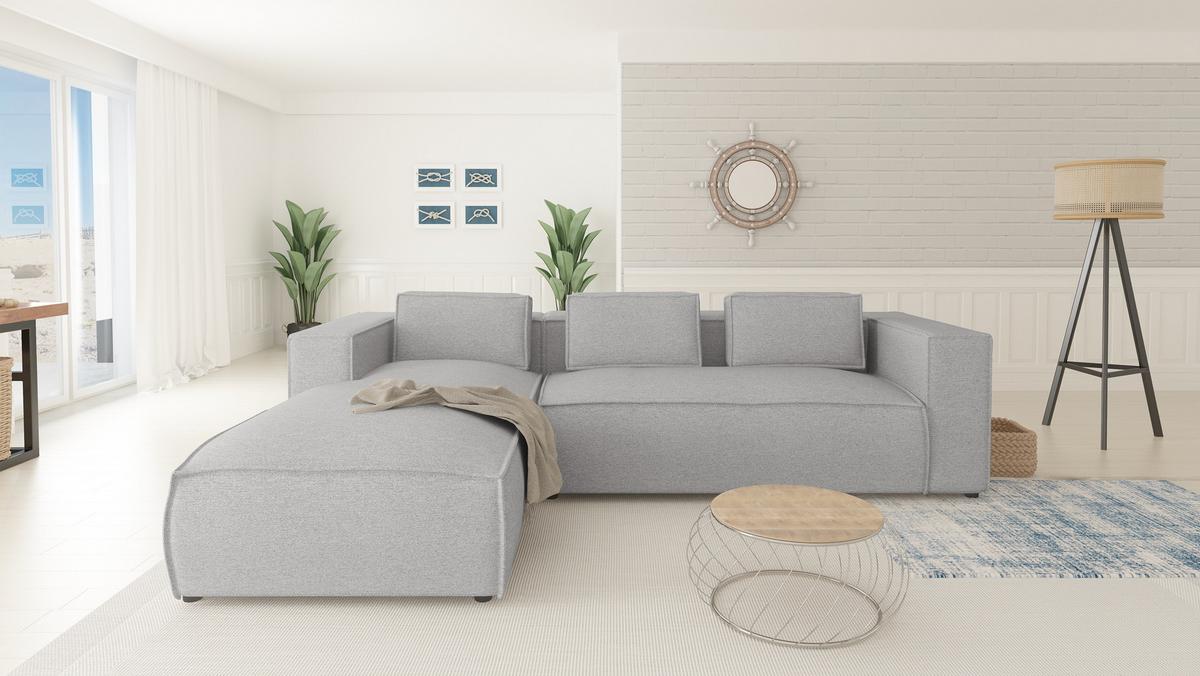ECKSOFA Zenith Grau Luxusmicrofaser, Ottomane links - Schwarz/Grau, Holz/Kunststoff (262/176cm) - S-Style Möbel