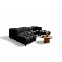 SOFA 3-sitzer Und 2-polsterhocker Flow - Schwarz, Holzwerkstoff/Textil (288/71/96cm) - Fun Möbel