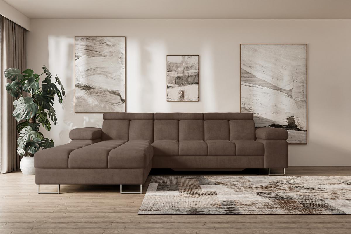 ECKSOFA mit Schlaffunktion Ottomane Links 271x203x79 Braun Velours - Braun, Holzwerkstoff/Textil (271/203cm) - ALTDECOR