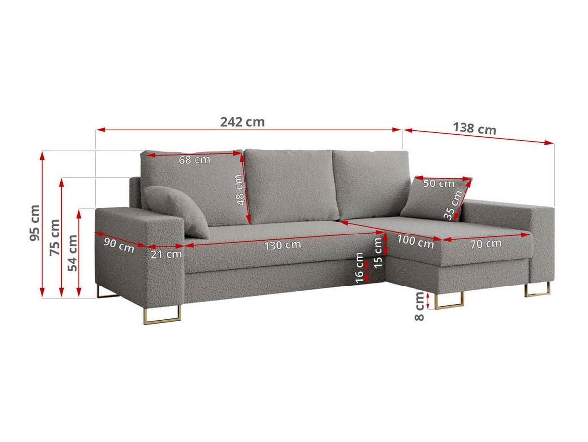 ECKSOFA Dorian Boucle Hellgrau - Goldfarben/Hellgrau, Textil/Metall (242/138cm) - MKS