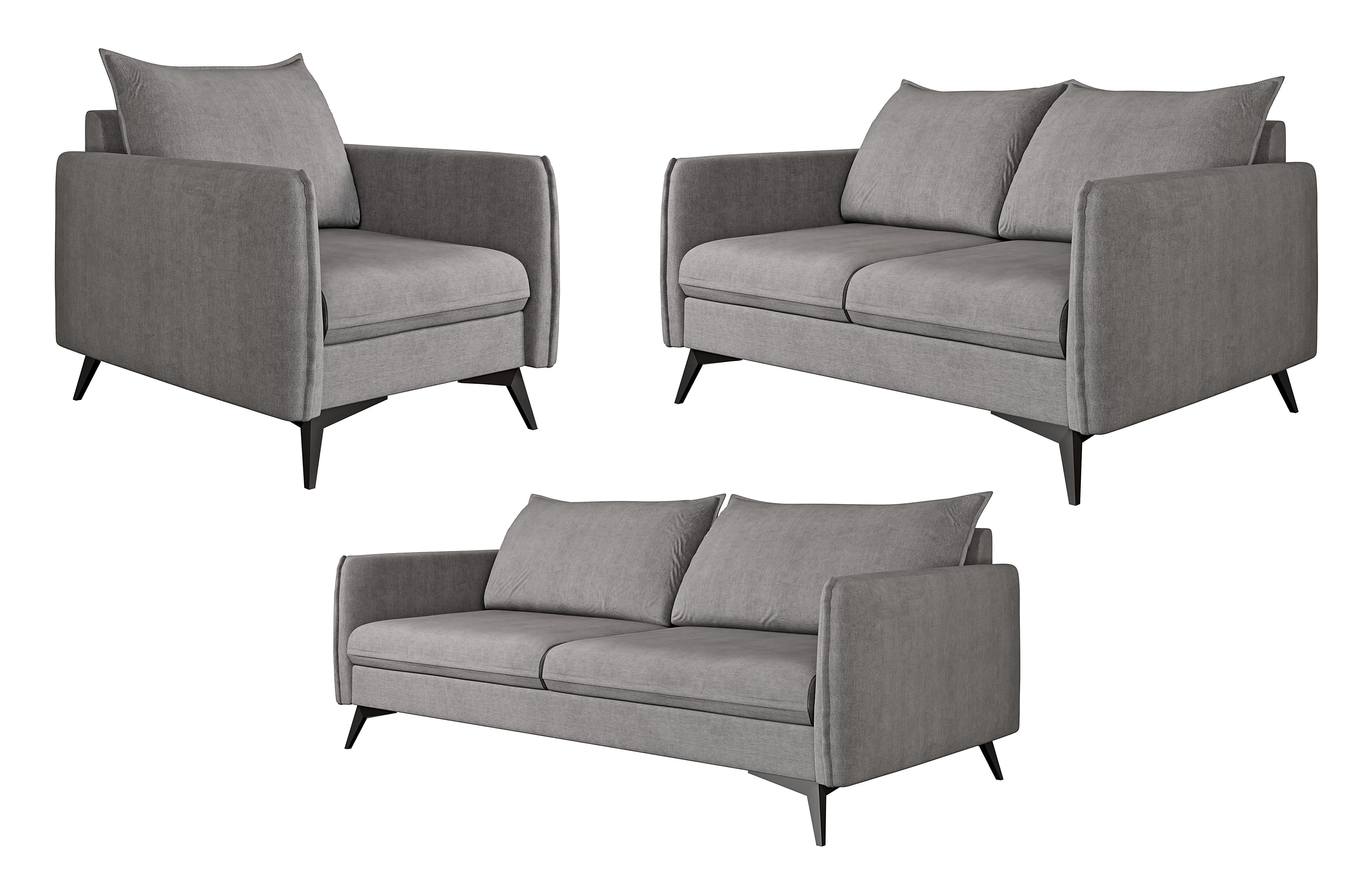 SITZGARNITUR 3+2+1 Pulse Grau Luxusmikrofaser - Schwarz/Grau, Holz/Textil (199/86/91cm) - S-Style Möbel