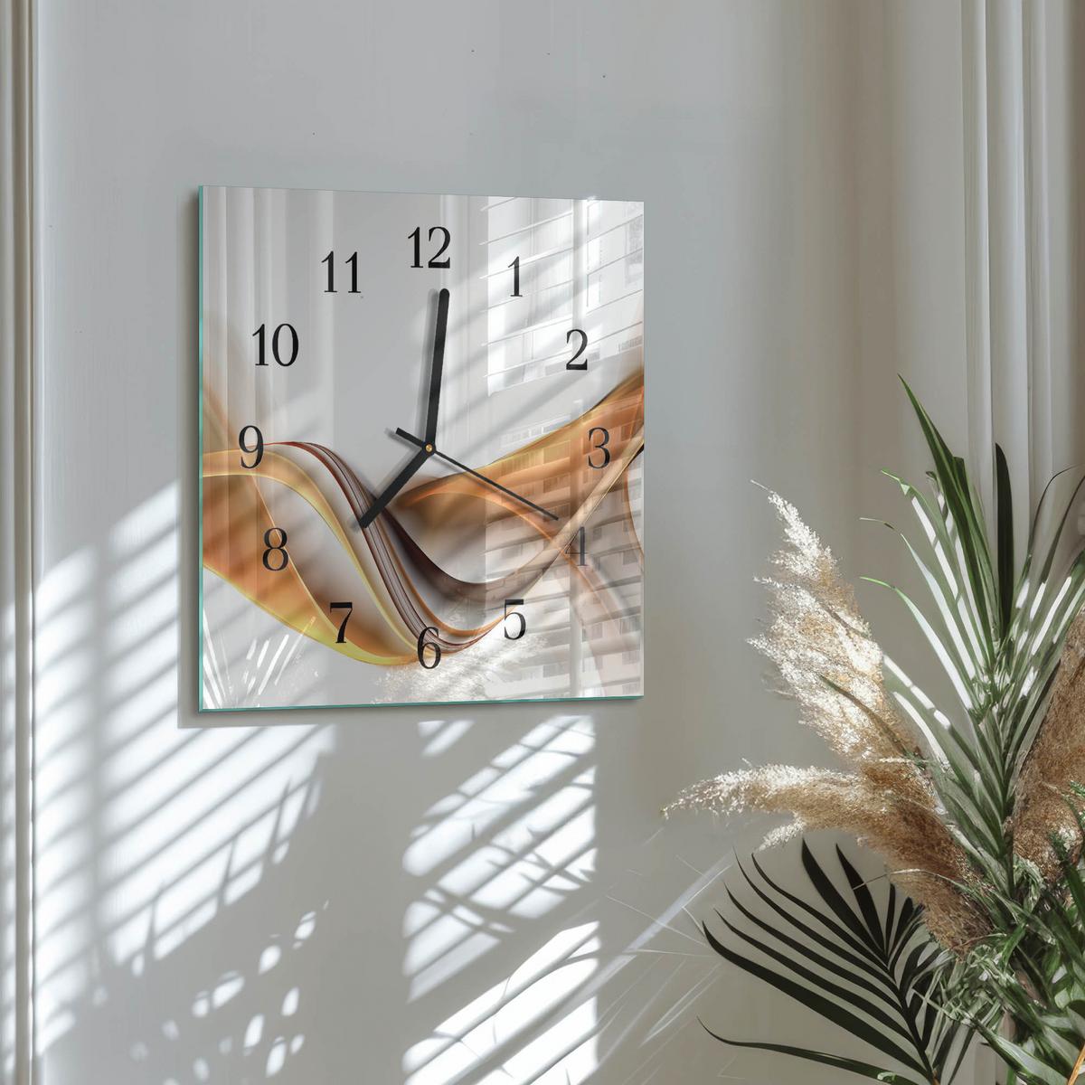 WANDUHR aus Glas 30x30 cm - Abstraktion - Orange, Glas (30/30/0.4cm) - TULUP