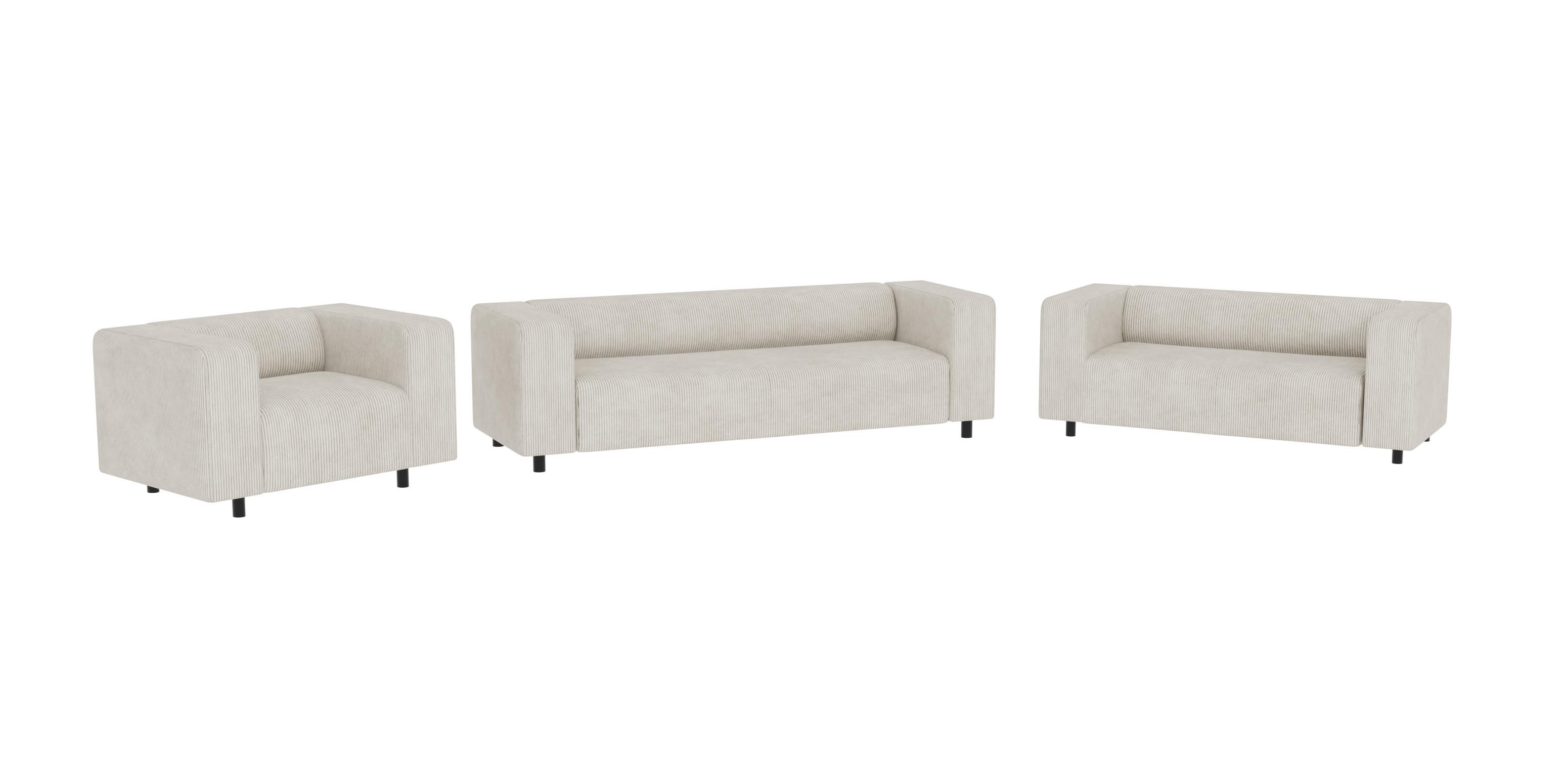 SITZGARNITUR 3+2+1 Tove Beige Cord - Beige/Schwarz, Holz/Kunststoff (175/65/80cm) - S-Style Möbel