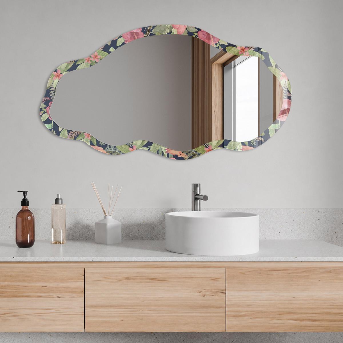 SPIEGEL 90x45 cm asymmetrisch mit Druck - Tropisches Muster - Transparent, Glas (45/90/0.4cm) - TULUP