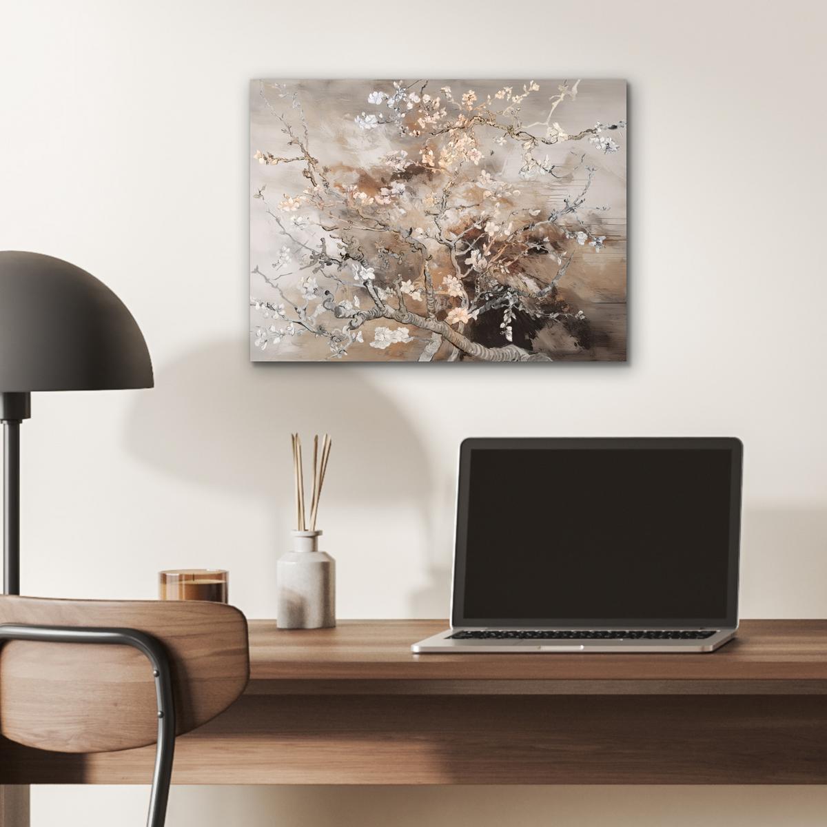 METALLBILD Mandelblüte - Kunst - Van Gogh - Beige - Abstrakt 40x30 cm - Braun, Metall (40/30cm) - MuchoWow