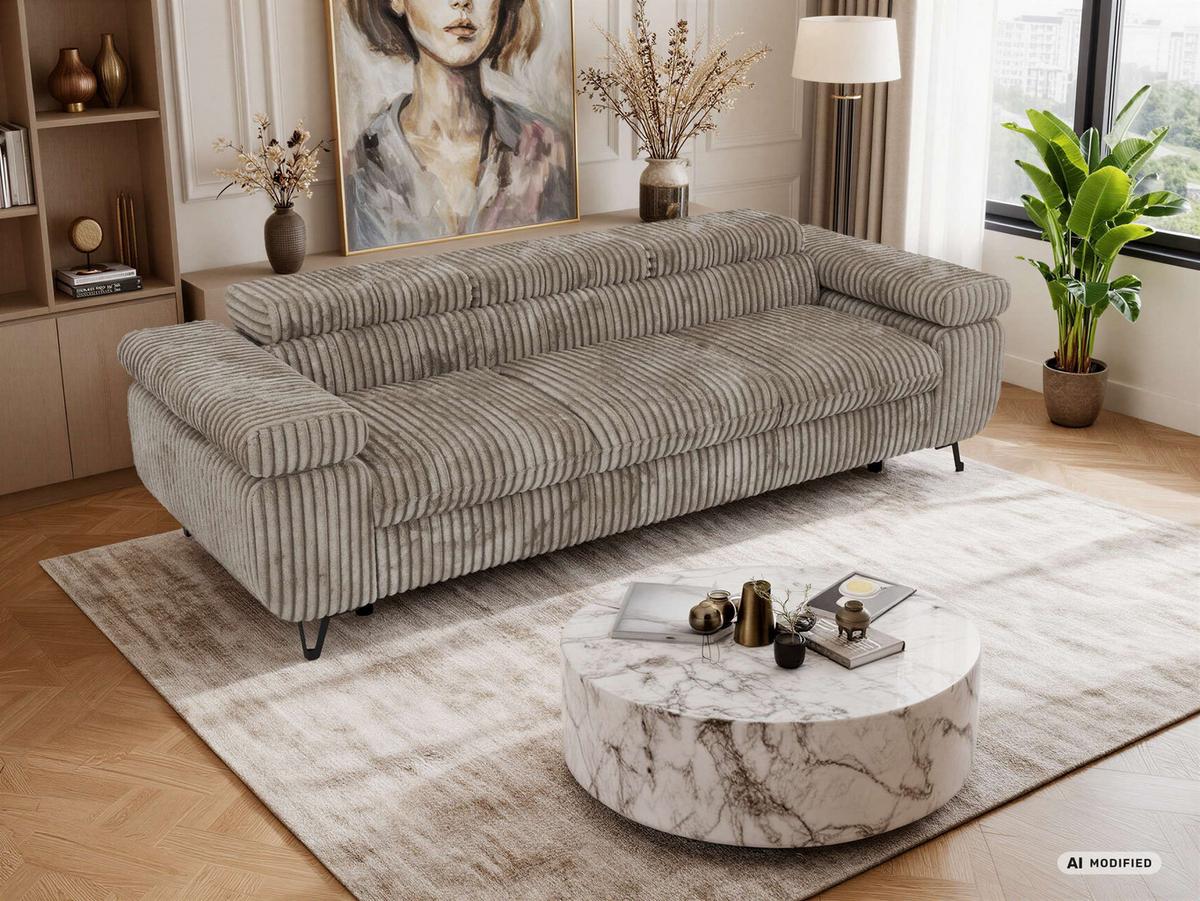 3-SITZER SOFA PETER - Hellbraun Cord - Hellbraun/Schwarz, Textil/Metall (262/76/99cm) - MKS