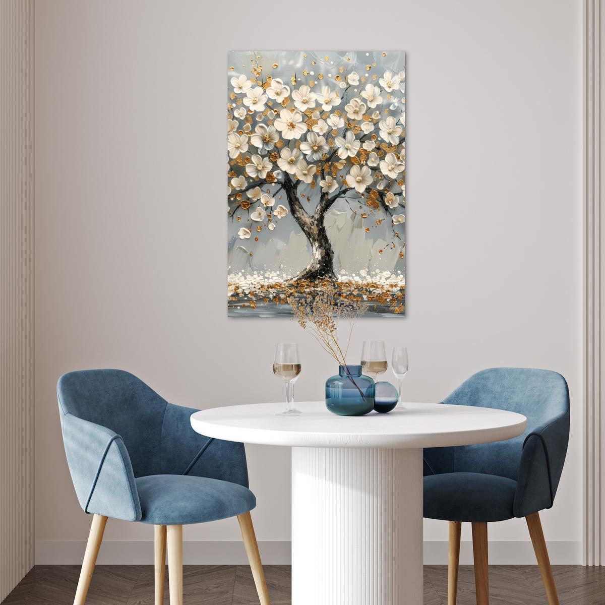 POSTER Baum - Blumen - Weiß - Natur - Kunst Wanddeko 40x60 cm - Weiß, Papier (40/60/0.1cm) - MuchoWow