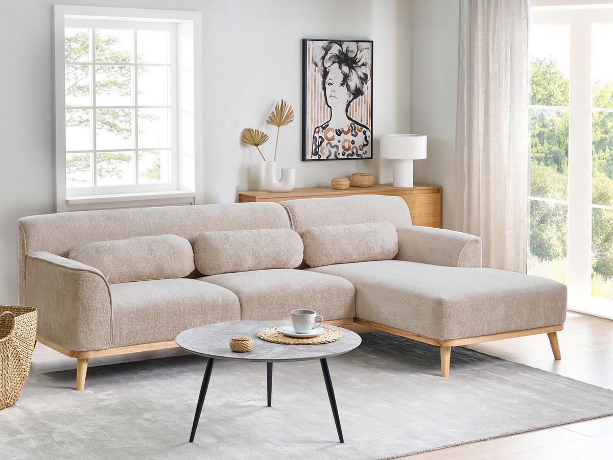 ECKSOFA 3-Sitzer Chenillegewebe Beige linksseitig Simos - Beige, Textil (264/82cm) - Beliani