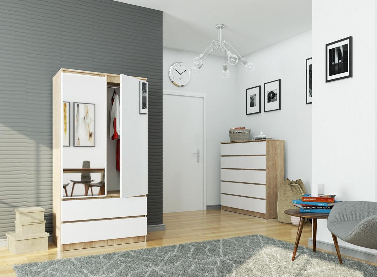 KLEIDERSCHRANK Eiche Sonoma, Weiß 180/90/51 - Weiß/Sonoma Eiche, Holzwerkstoff (90/180/51cm) - RAUMHIRSCH FURNITURE