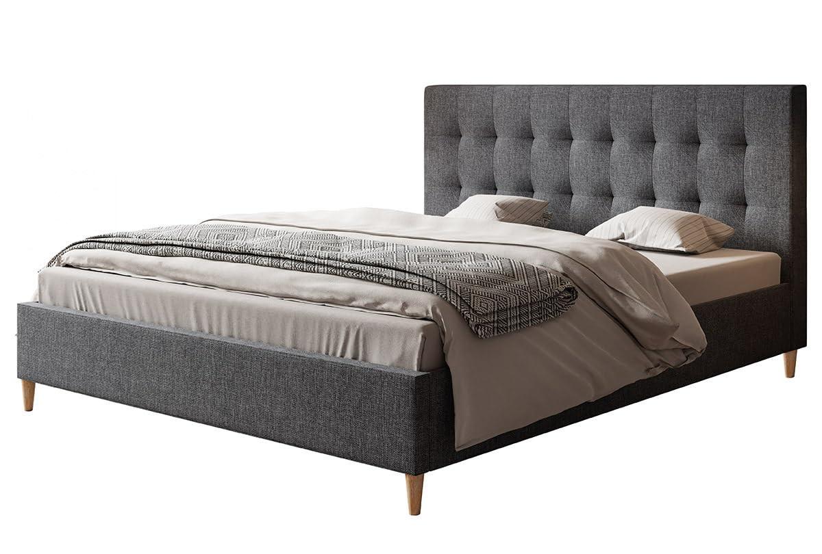 POLSTERBETT LUX Rio mit Kopfteil, 140 x 200 cm, Doppelbett mit Lattenrost aus Holz, Strukturstoff Dunkelgrau, Füße in Farbe: Braun - Dunkelgrau, Holz/Textil (140/200cm) - Alpi-Möbel