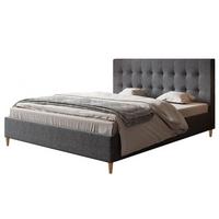 POLSTERBETT LUX Rio mit Kopfteil, 140 x 200 cm, Doppelbett mit Lattenrost aus Holz, Strukturstoff Dunkelgrau, Füße in Farbe: Braun - Dunkelgrau, Holz/Textil (140/200cm) - Alpi-Möbel