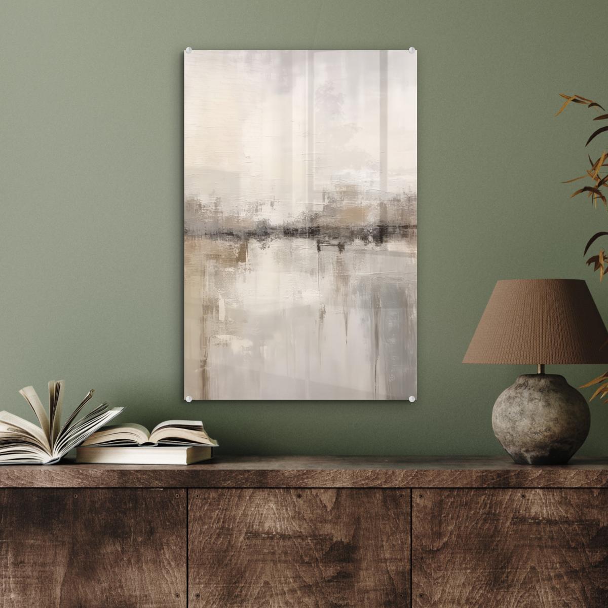 ACRYLGLASBILD Moderne Kunst - Abstrakt - Beige Wanddeko Wohnzimmer 40x60 cm - Beige, Glas (40/60cm) - MuchoWow