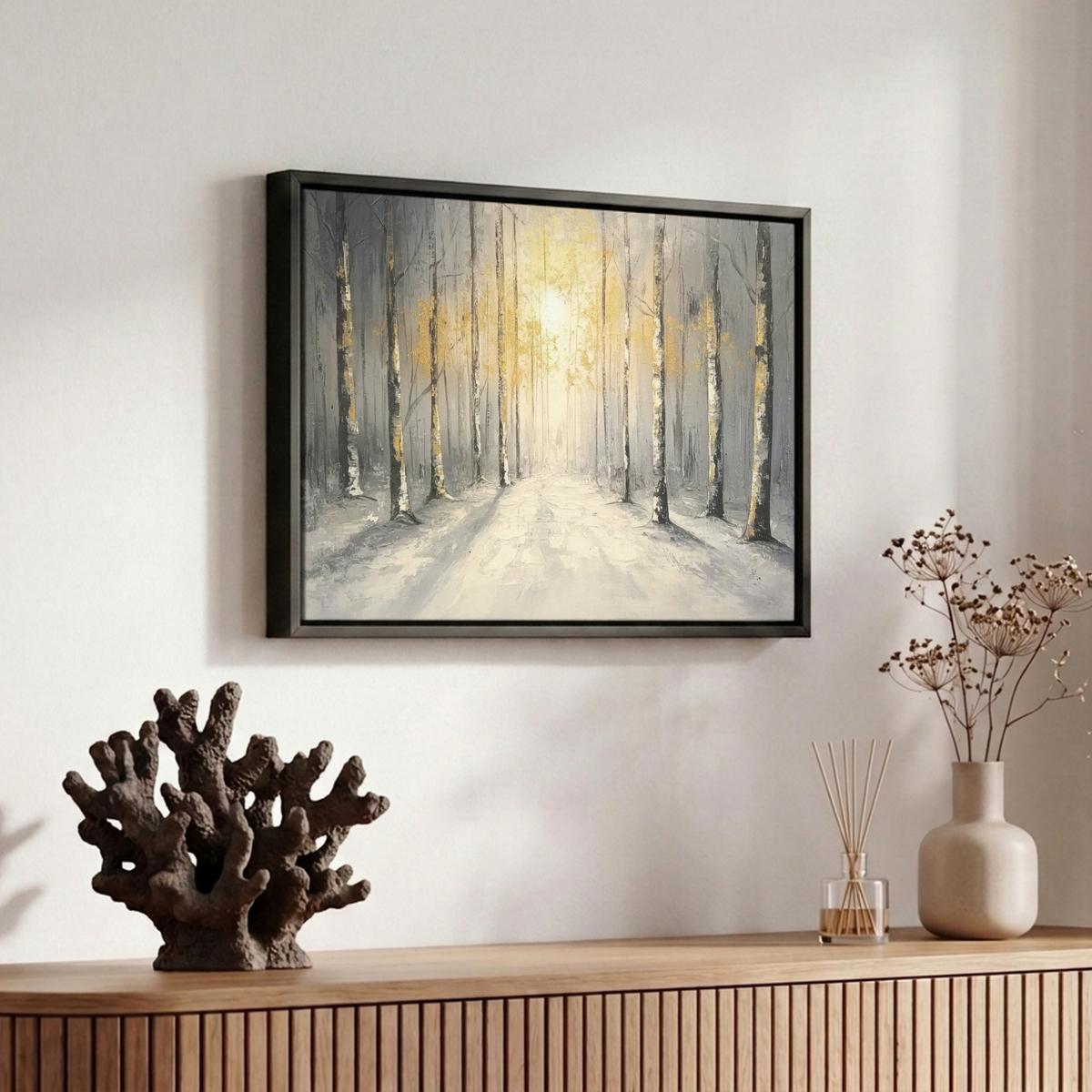 LEINWAND Bilder mit Rahmen - Winter - Abstrakt - Schnee - Natur - Sonne - 30x20 - Grau, Textil (30/20cm) - MuchoWow