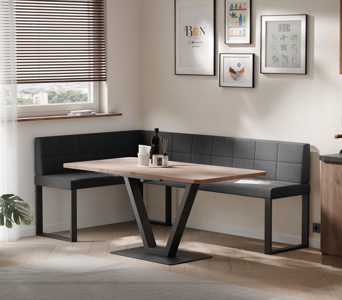 ECKBANK links SANA U Webstoff gesteppt, 128/168 cm Anthrazit - Anthrazit, Textil/Metall (128/168cm) - Idohome