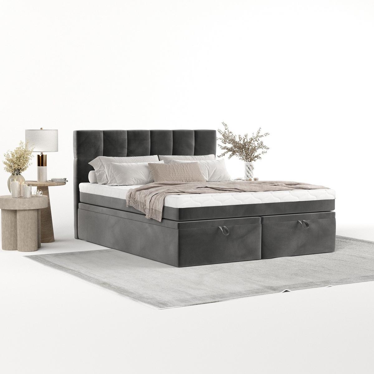 BOXBETT Elano 200/200 cm Grau im Kronos Stoff - Schwarz/Grau, Holz/Holzwerkstoff (200/200cm) - AltaBeds