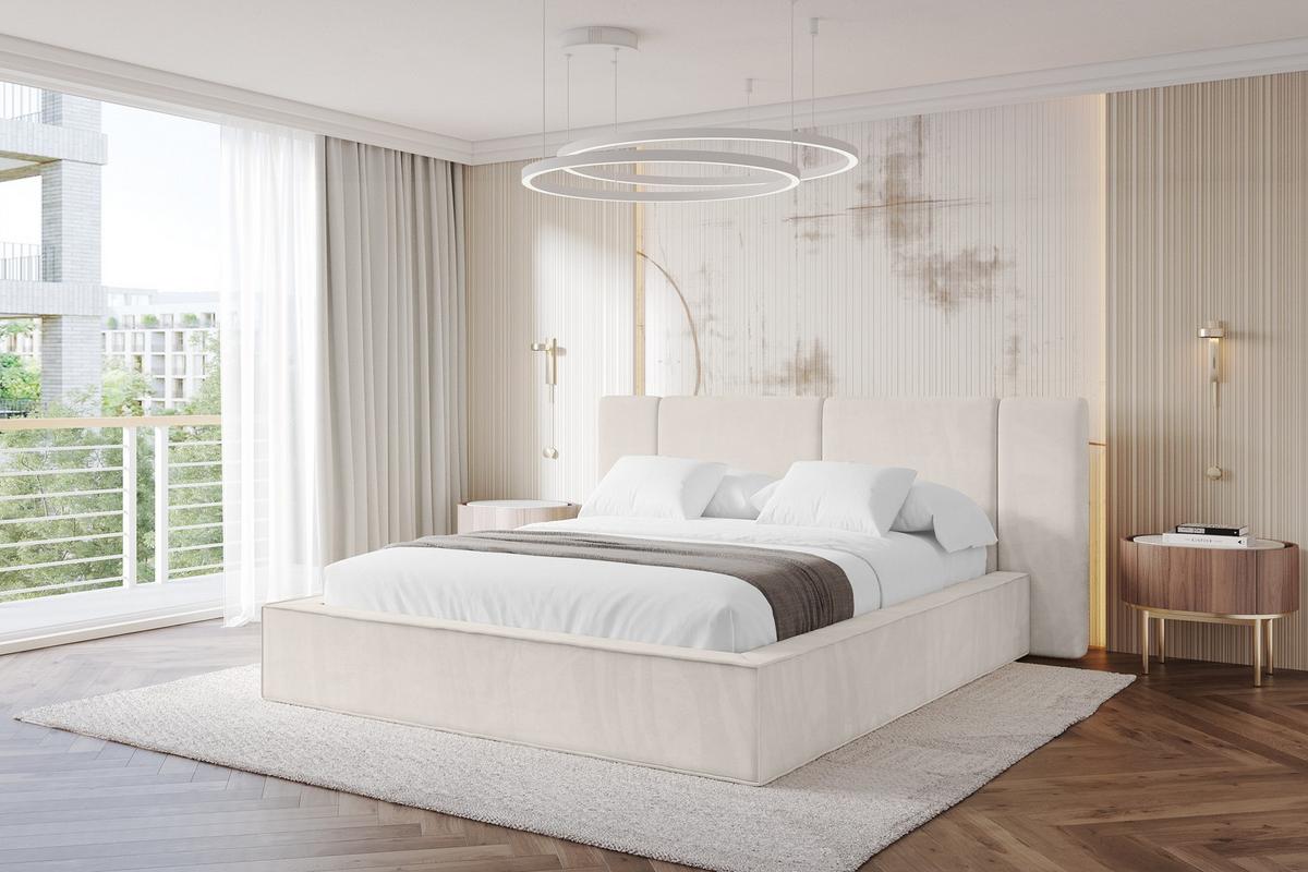 POLSTERBETT mit Bettkasten und Lattenrost, Bett mit Matratze H3/H4 - RIVO 160x200 Beige - Ecru, Holzwerkstoff/Textil (160/200cm) - ALTDECOR