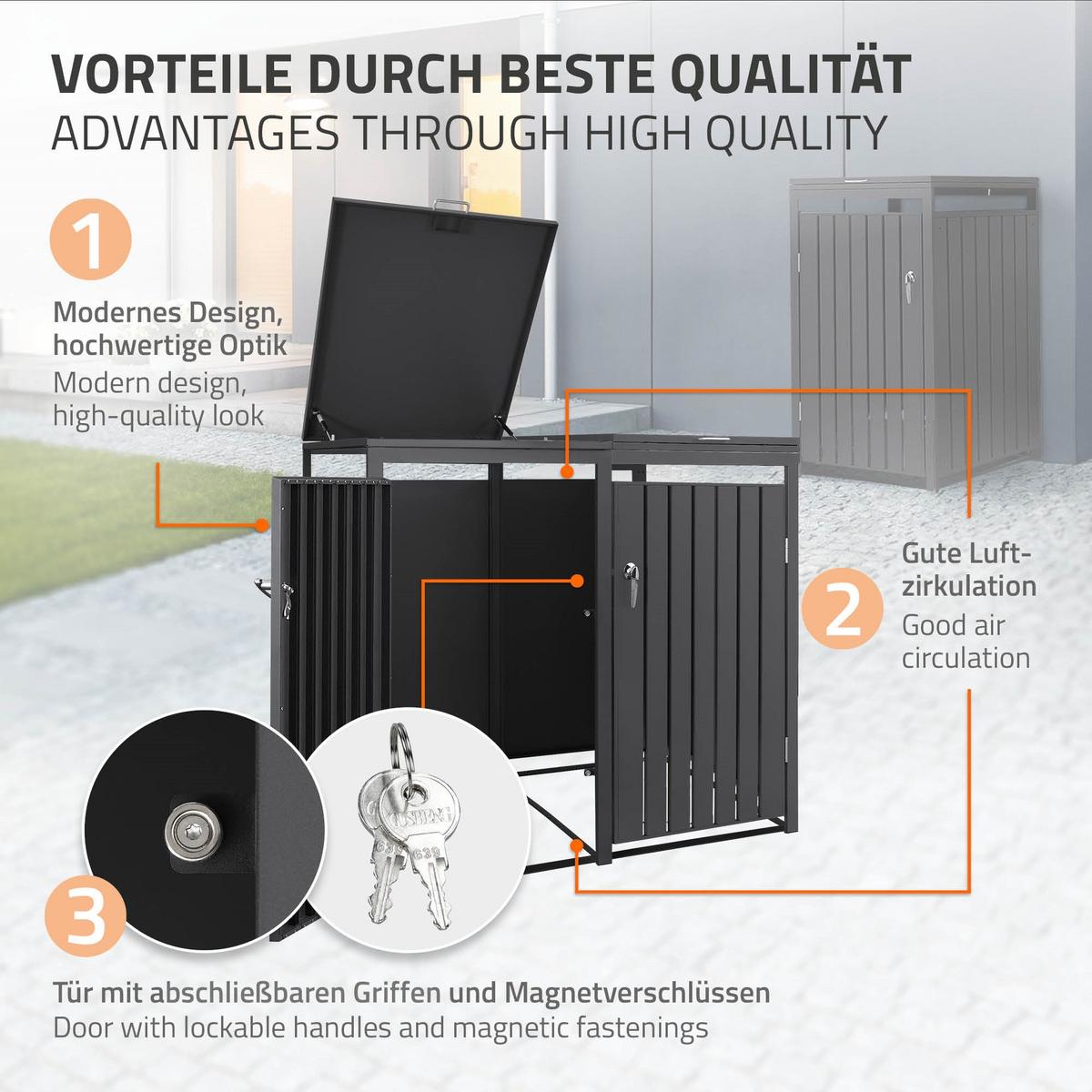 MÜLLTONNENBOX 3er Anthrazit - Anthrazit, Metall (200/120/80cm) - ML-DESIGN