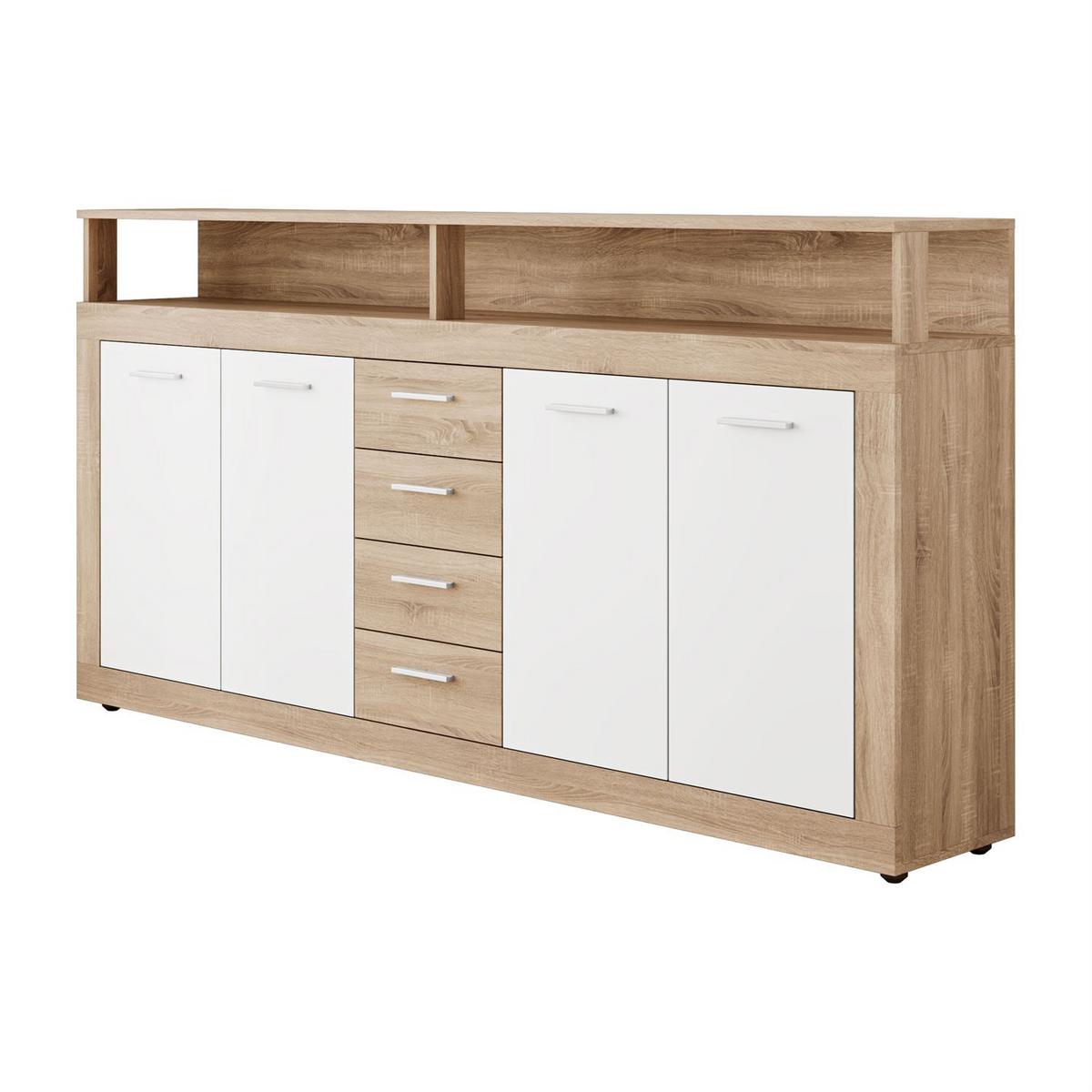 KOMMODE ROMANO mit Schubladen - Weiß/Sonoma Eiche, Holzwerkstoff (190/96/32cm) - Lookway