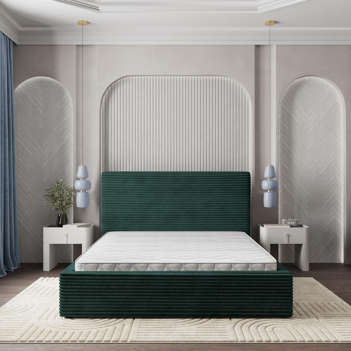 POLSTERBETT MIRETTI 200x200 cm mit Bettkästen - Grün - Grün, Holz/Textil - MASSENO