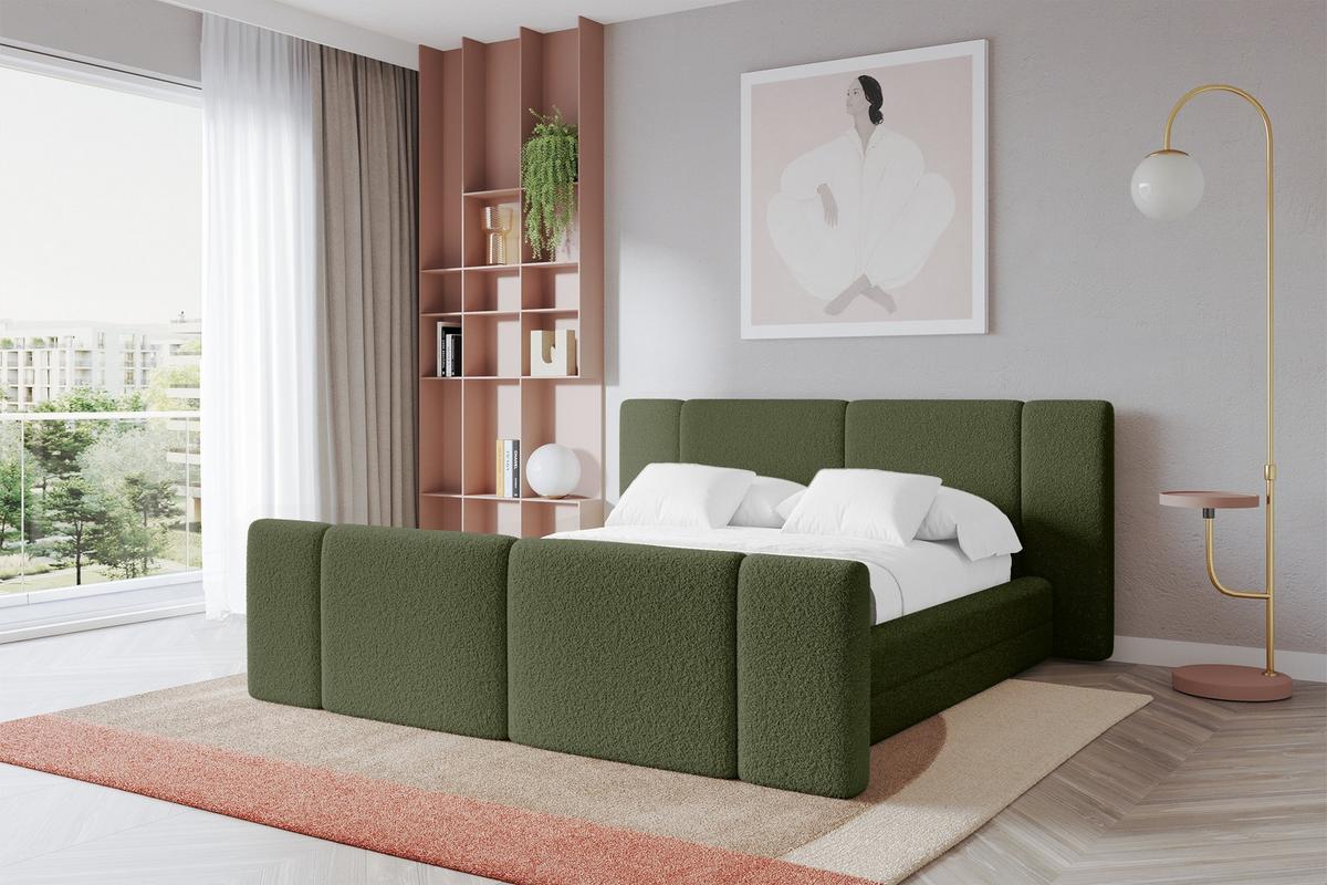 POLSTERBETT mit Bettkasten, Fußteil und Lattenrost, Bett mit Matratze H3/H4 - TEVO-Z 140x200 Grün - Olivgrün, Holzwerkstoff/Textil (140/200cm) - ALTDECOR