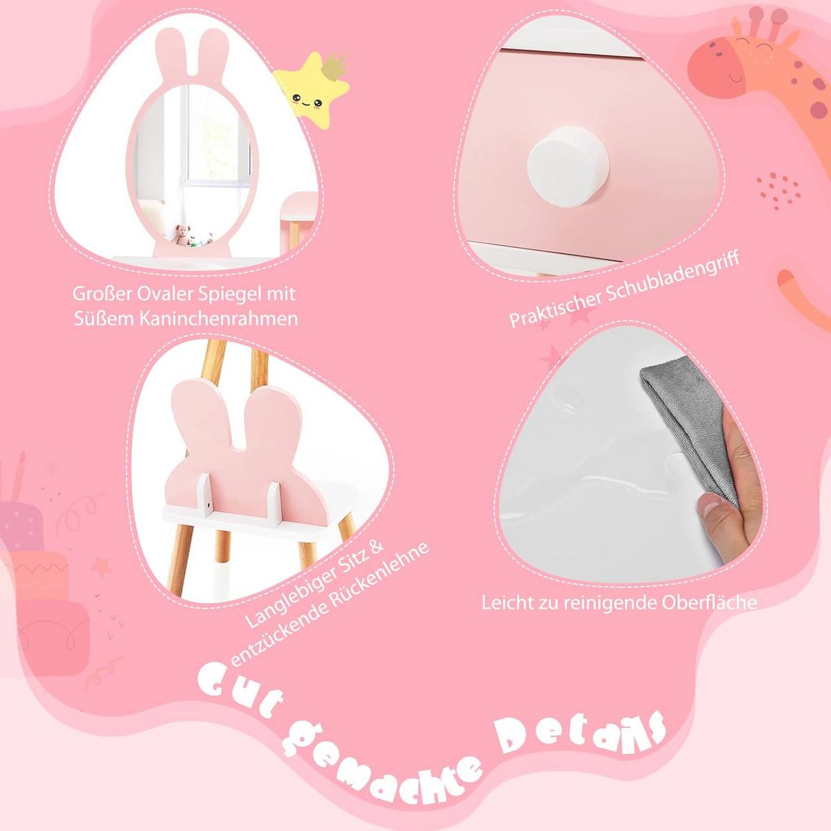 KINDER SCHMINKTISCH Set Pink - Pink, Holz (78/110/37cm) - COSTWAY
