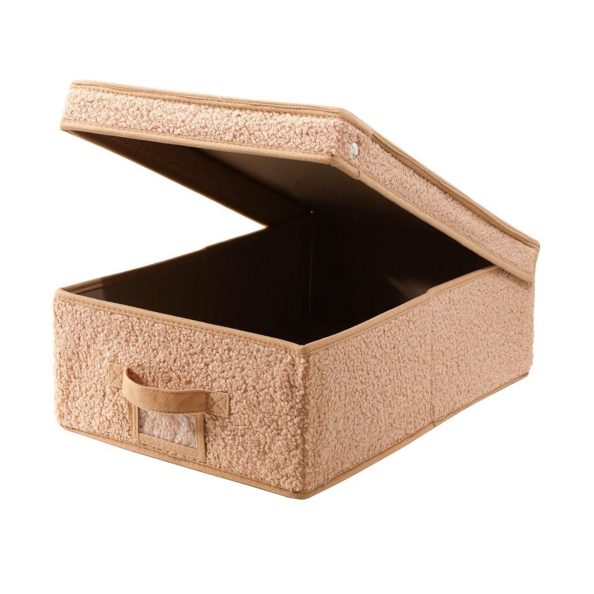 AUFBEWAHRUNGSBOX mit deckel aus bouclé-stoff in beige - 31,5/48/15 cm - Beige, Textil (31.5/48/15cm) - Calicosy