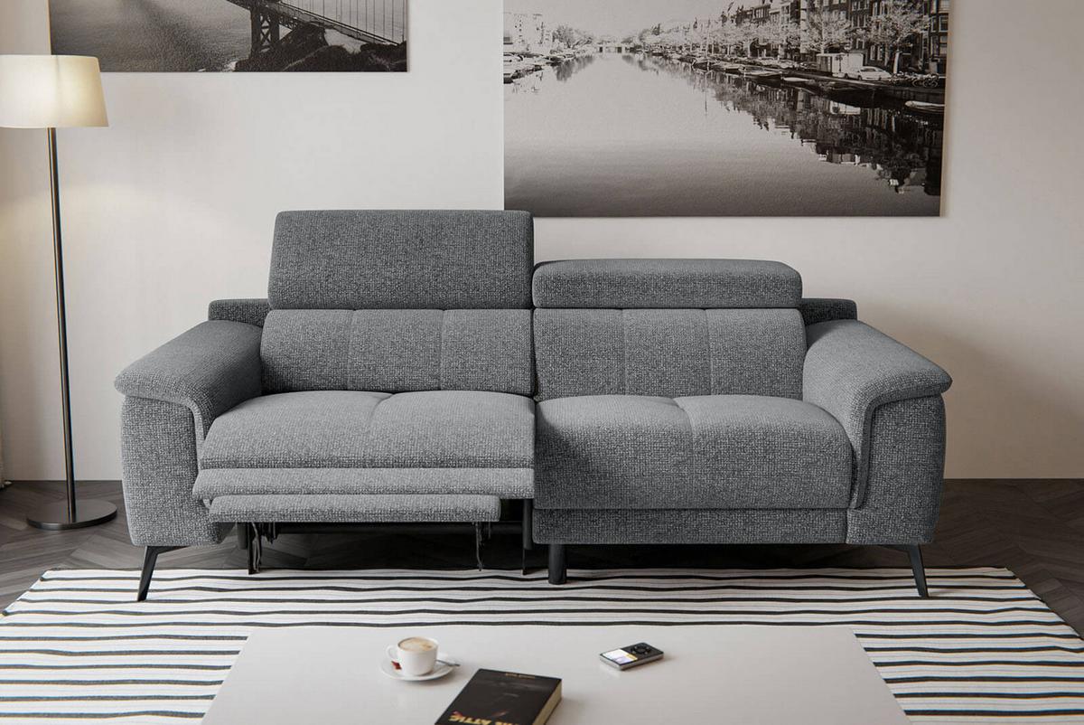 RELAXSOFA FIERO 3-Sitzer mit 1 Relaxfunktion, grau - Schwarz/Grau, Holzwerkstoff/Textil (212/82/103cm) - Wozimo
