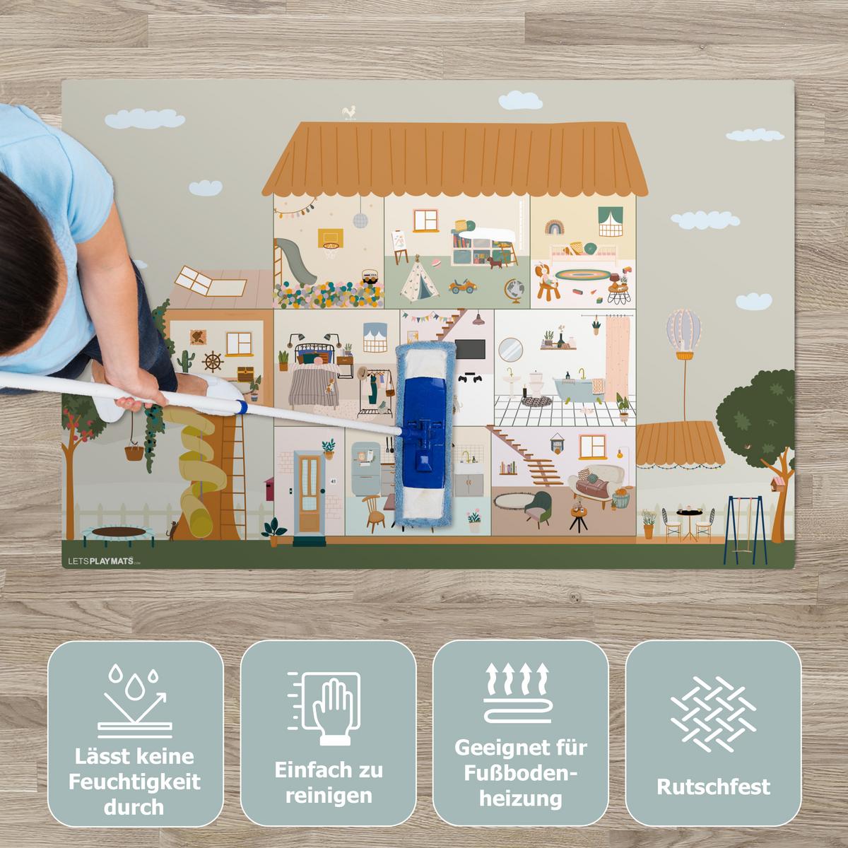 KINDERTEPPICH Puppenhaus - Kinder - Möbel - Design - Braun Spielmatte 105x70 cm - Hellgrau, Kunststoff (105/0.3cm) - OnlyWow