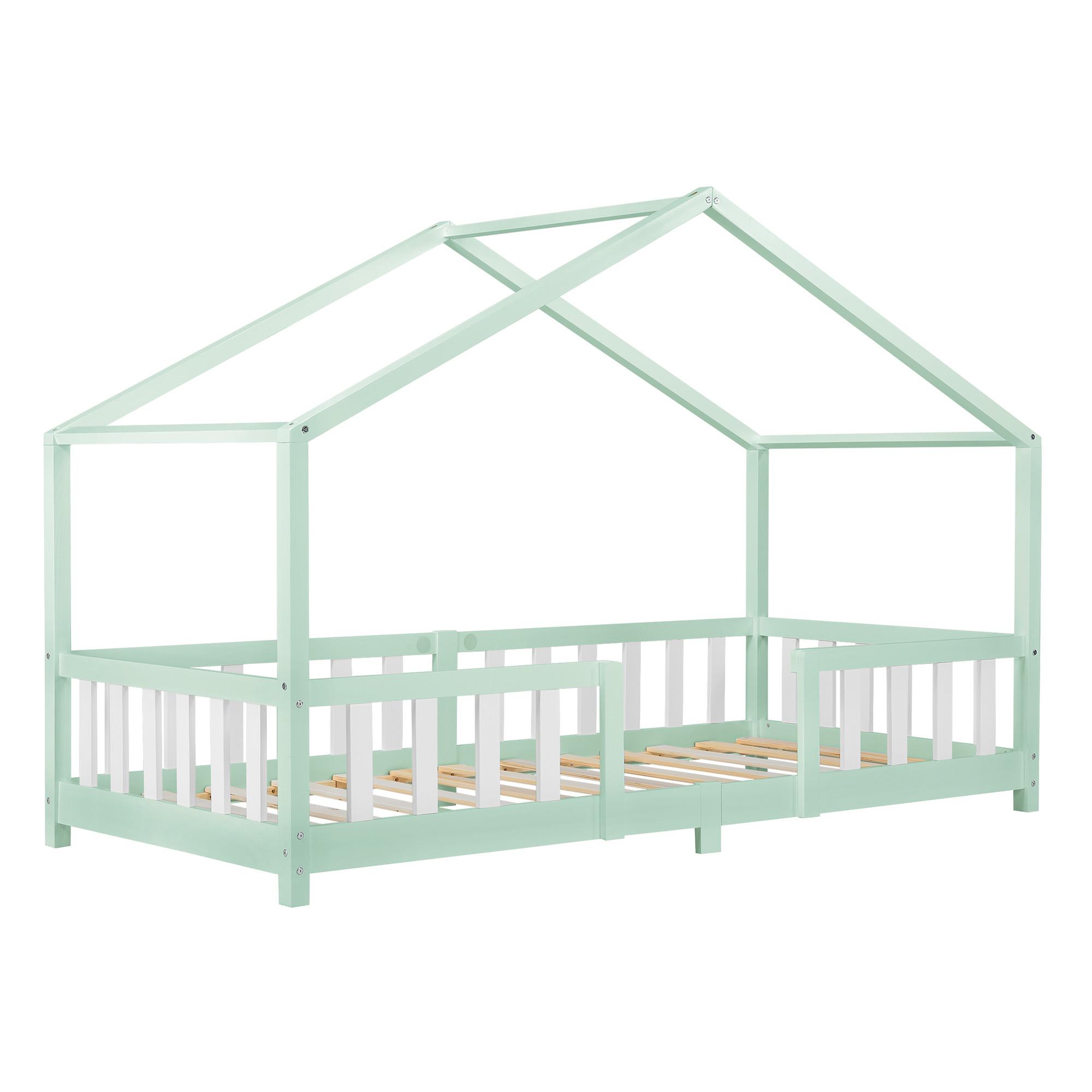 HAUSBETT Treviolo - Weiß/Mintgrün, Holz (90/200cm) - [en.casa]