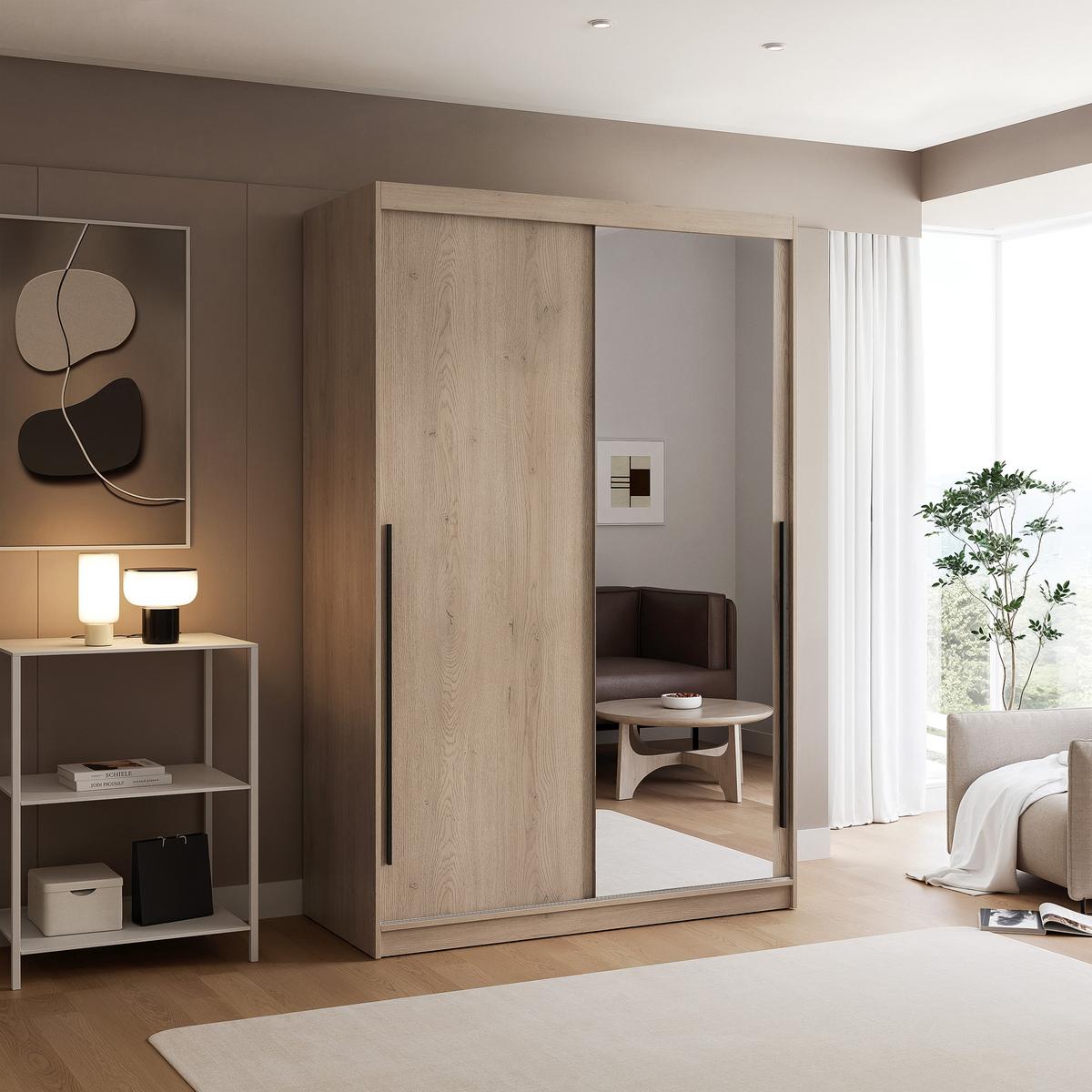 SCHIEBETÜRENSCHRANK SILENTE 140 cm mit Einlegeböden und Kleiderstange - Braun, Holzwerkstoff (140/215/60cm) - Idohome