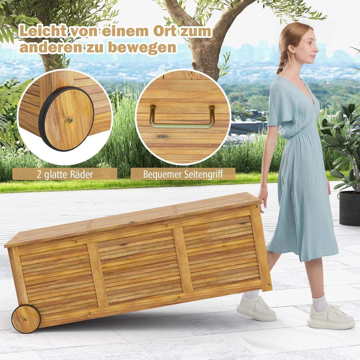 GARTENBOX Auf Rollen Holz - Naturfarben, Kunststoff (127/45/50cm) - COSTWAY