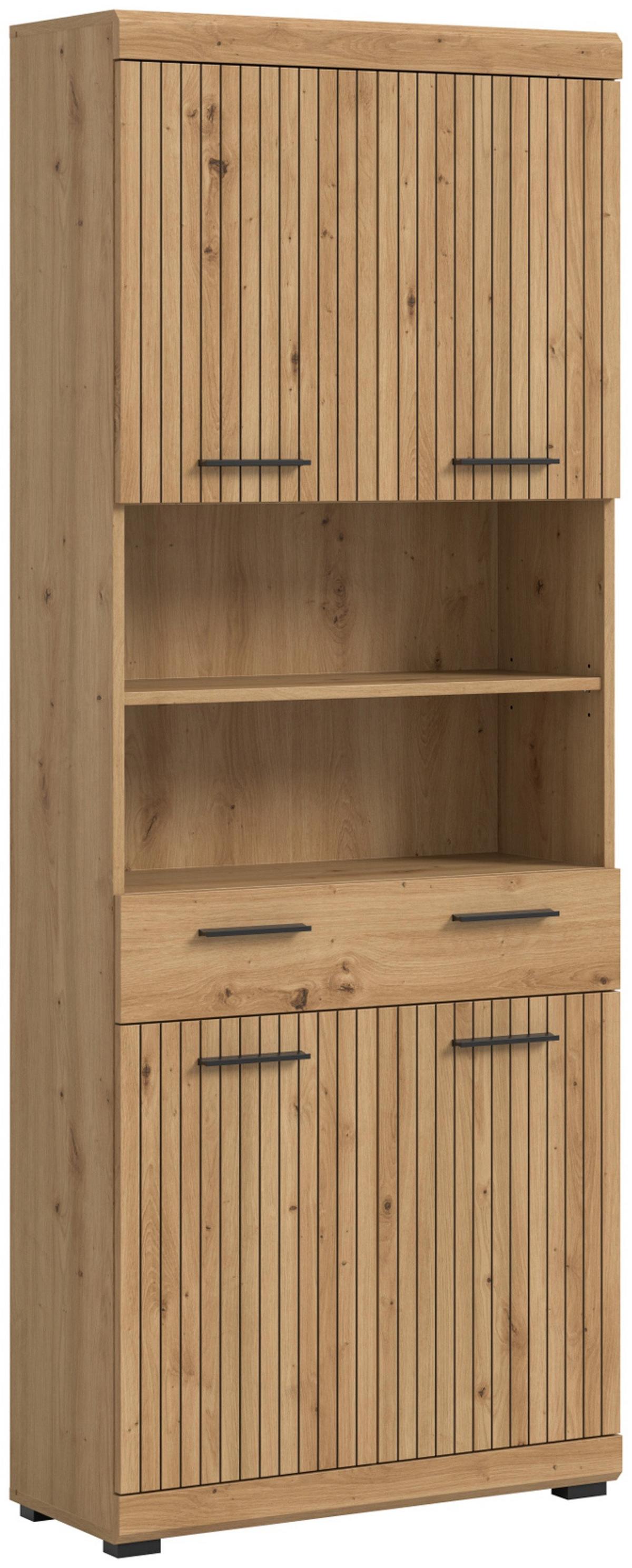 HOCHSCHRANK Eiche Artisan 74 x 191 cm, Badschrank in modernem Design - Schwarz/Eiche Artisan, Holzwerkstoff/Kunststoff (74/191/31cm) - Inn.Furn