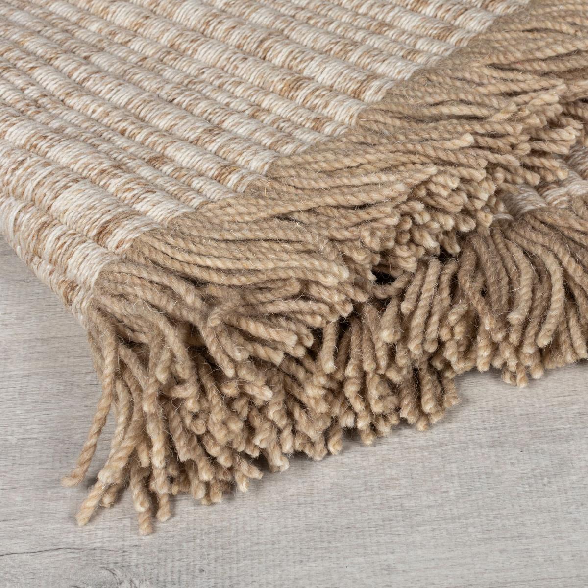 WOLLTEPPICH handgewebt mit Fransen BOYNE, im Landhaus-Stil, Beige, 200 x 290 cm - Beige, Textil (290/200cm) - KADIMA DESIGN